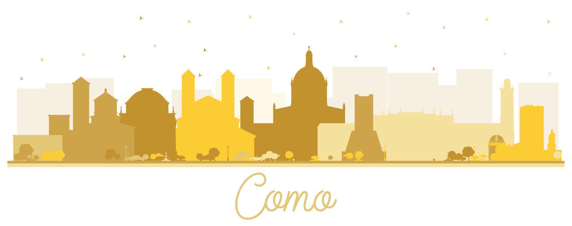 Como Italy City Skyline Silhouette with Golden Buildings Isolated on White. vector