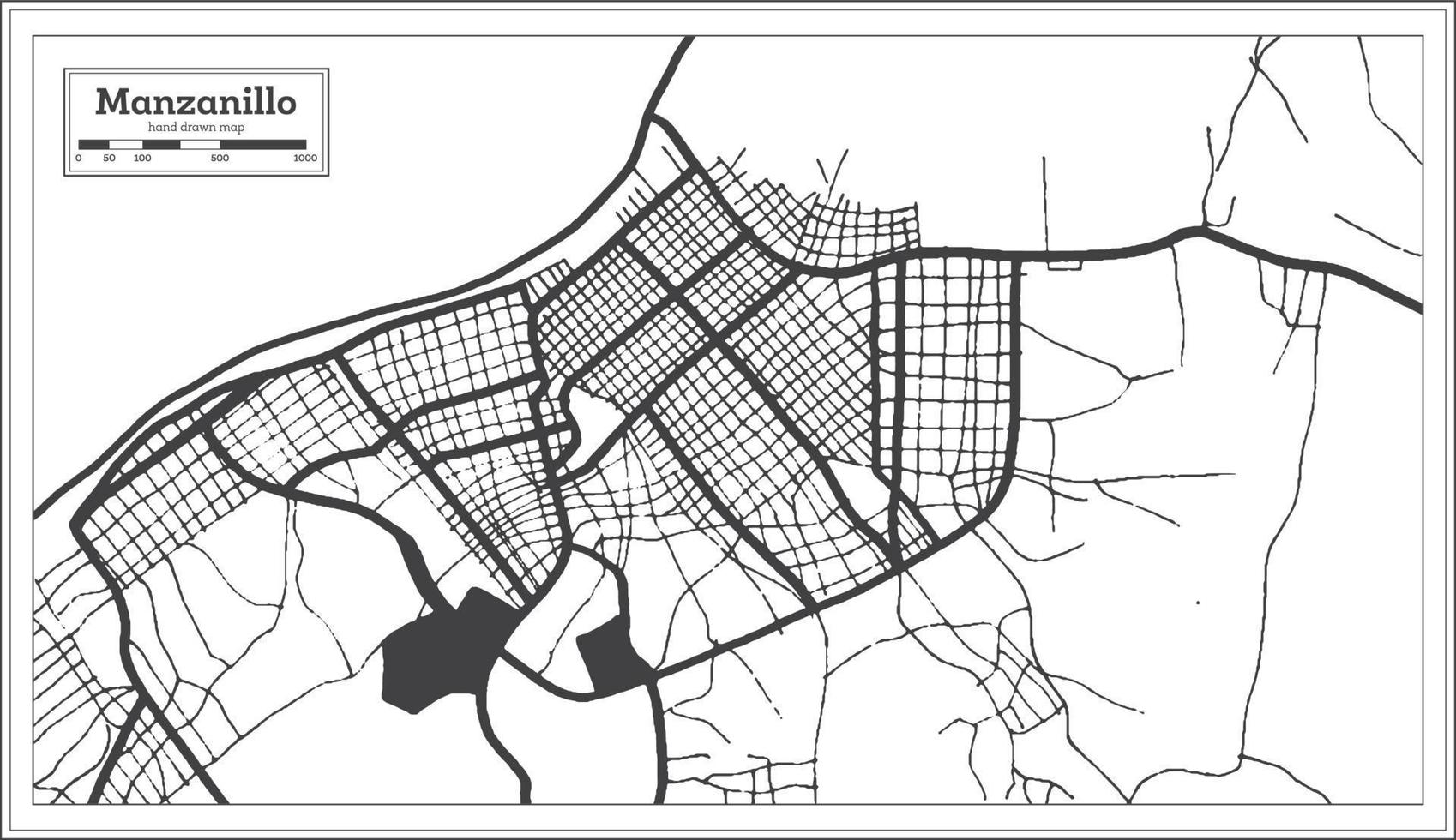 Manzanillo Cuba City Map in Black and White Color in Retro Style. Outline Map. vector