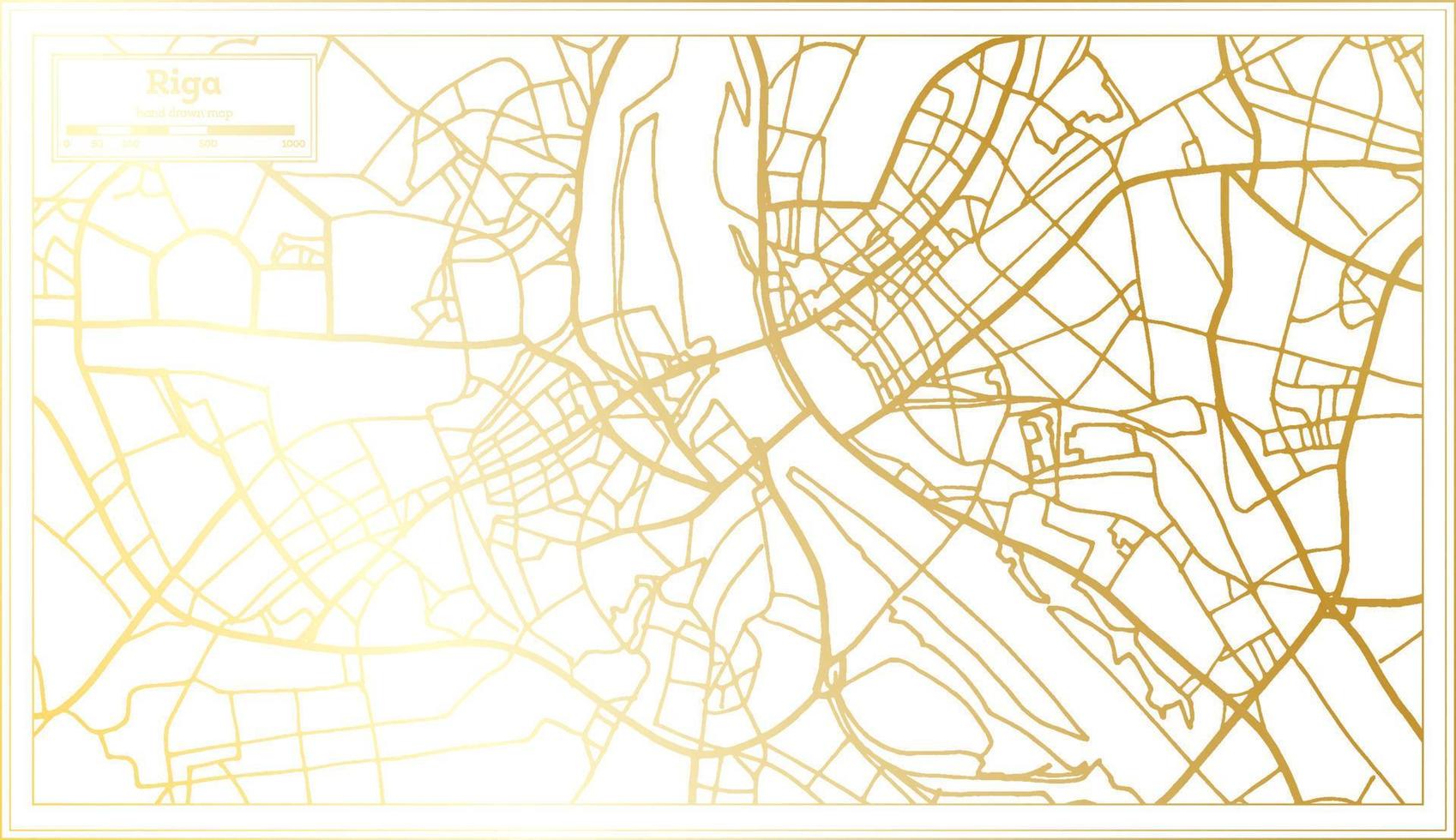 mapa de la ciudad de riga letonia en estilo retro en color dorado. esquema del mapa. vector