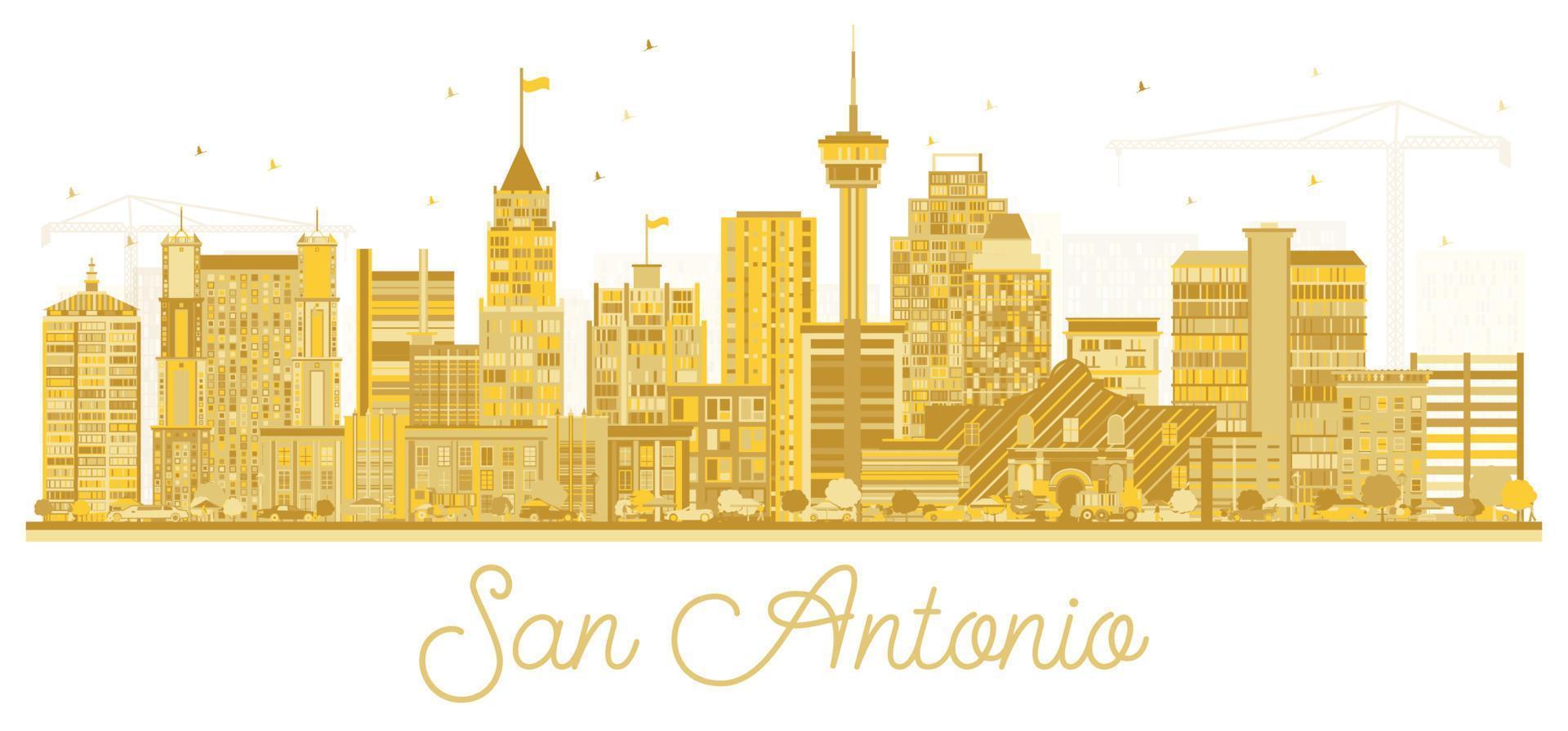 San Antonio Texas USA City Skyline Silhouette with Golden Buildings Isolated on White. vector