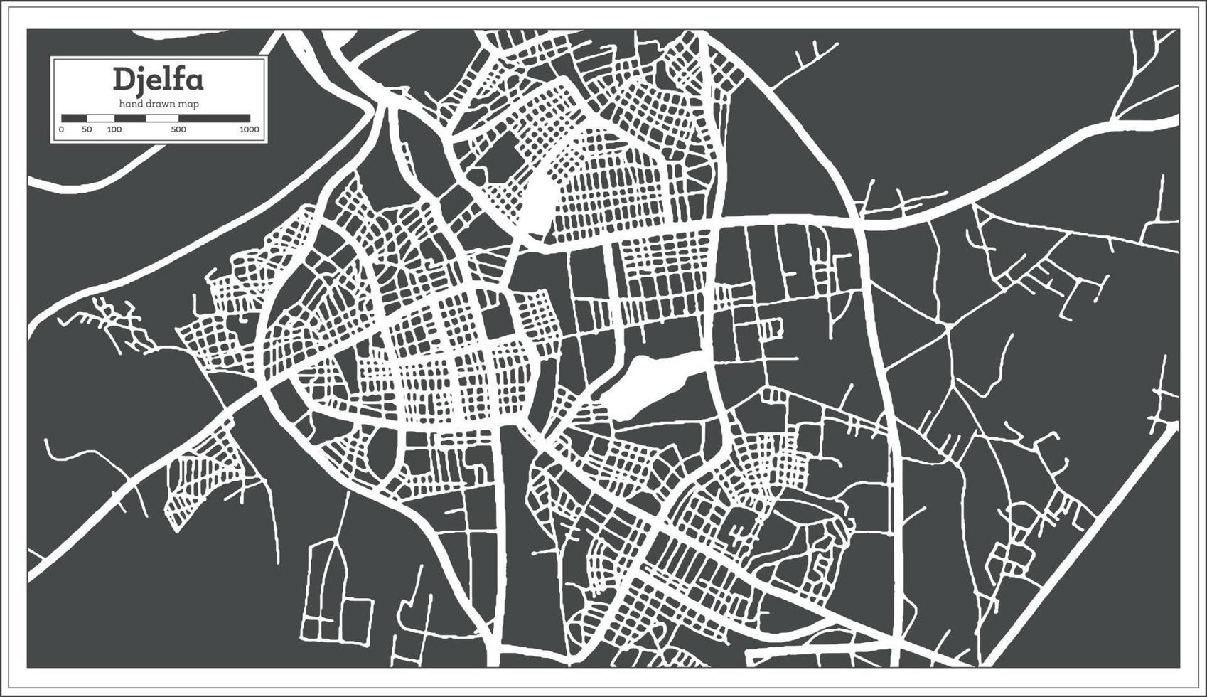 Djelfa Algeria City Map in Black and White Color in Retro Style. Outline Map. vector