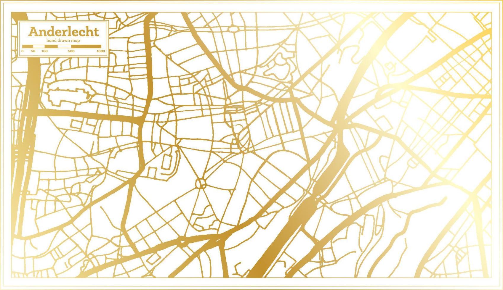 mapa de la ciudad de anderlecht bélgica en estilo retro en color dorado. esquema del mapa. vector