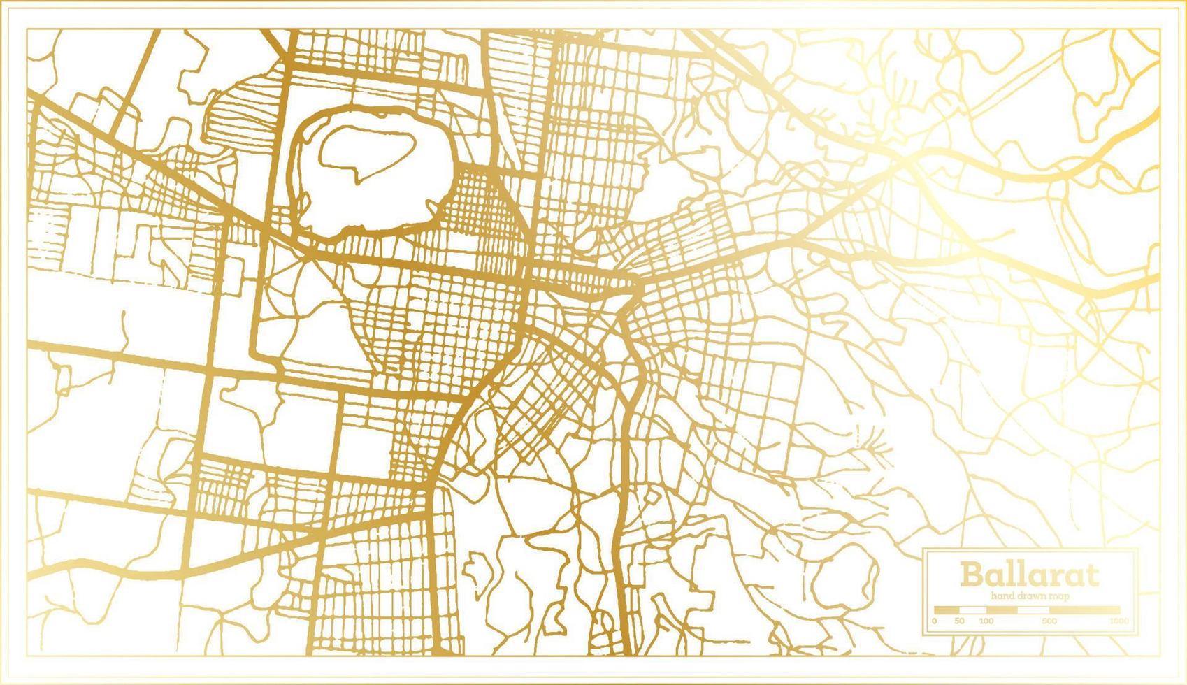 mapa de la ciudad de ballarat australia en estilo retro en color dorado. esquema del mapa. vector