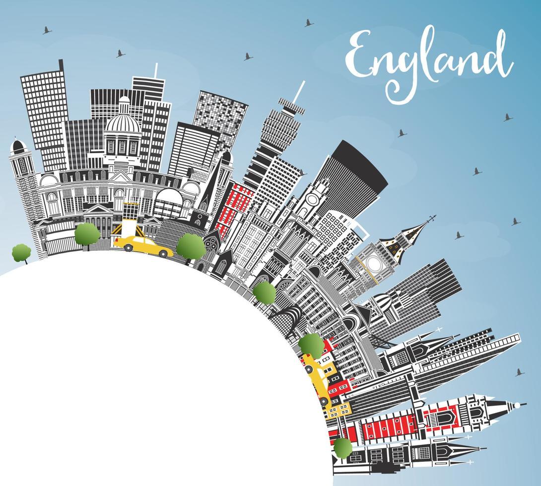 England City Skyline with Gray Buildings, Blue Sky and Copy Space. vector