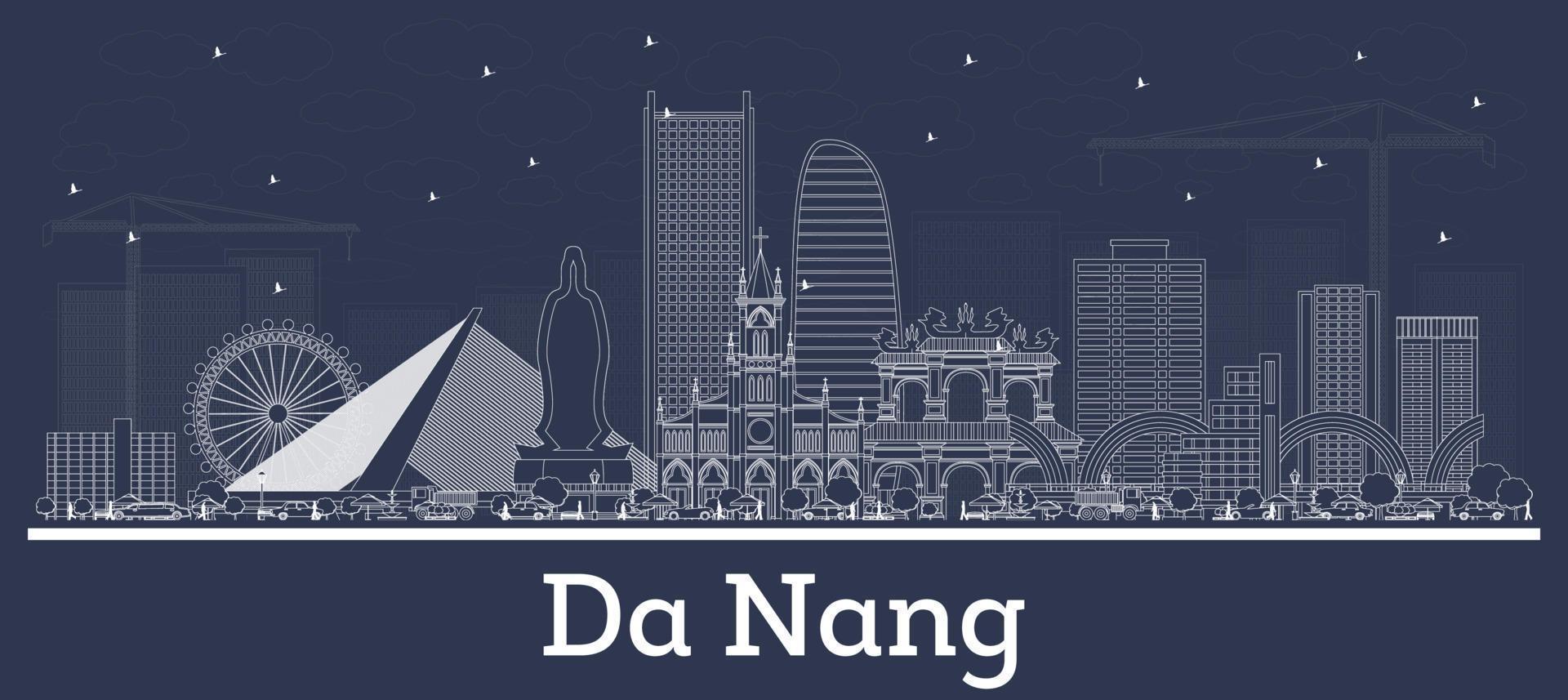 delinear el horizonte de la ciudad de vietnam de da nang con edificios blancos. vector