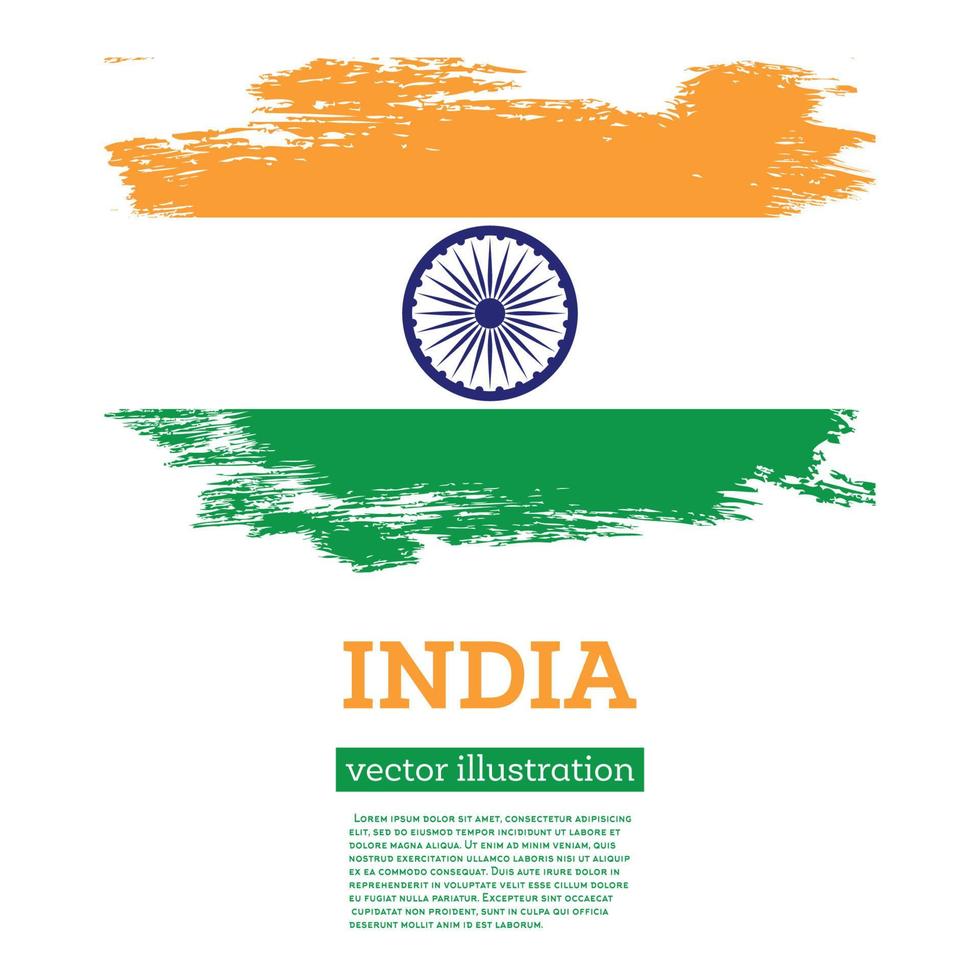 bandera india con pinceladas. día de la Independencia. vector