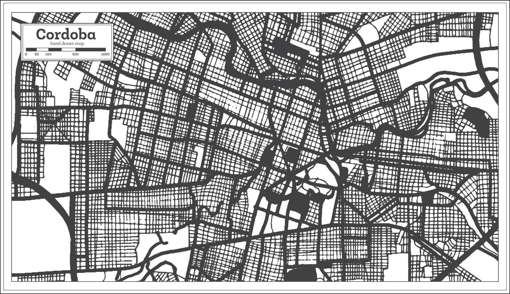 Cordoba Argentina City Map in Black and White Color in Retro Style Isolated on White. vector