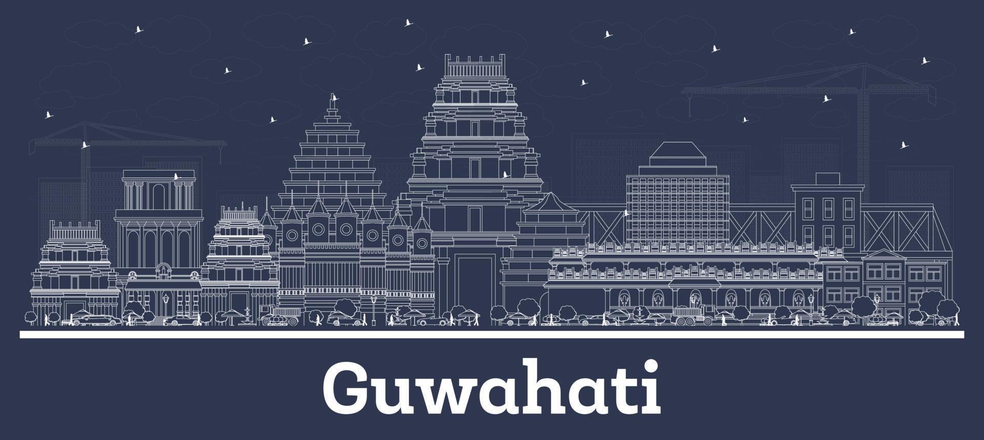 delinear el horizonte de la ciudad de guwahati india con edificios blancos. vector