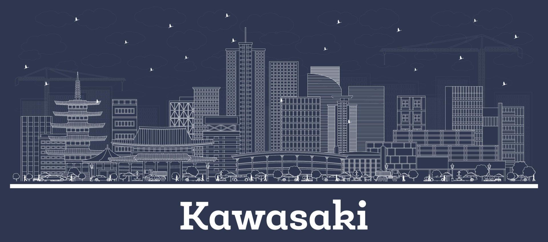 Outline Kawasaki Japan City Skyline with White Buildings. vector