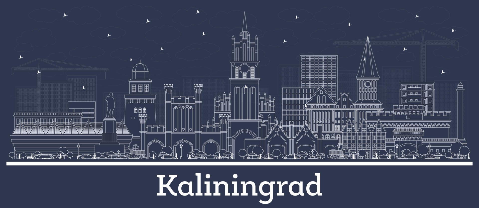 Outline Kaliningrad Russia City Skyline with White Buildings. vector