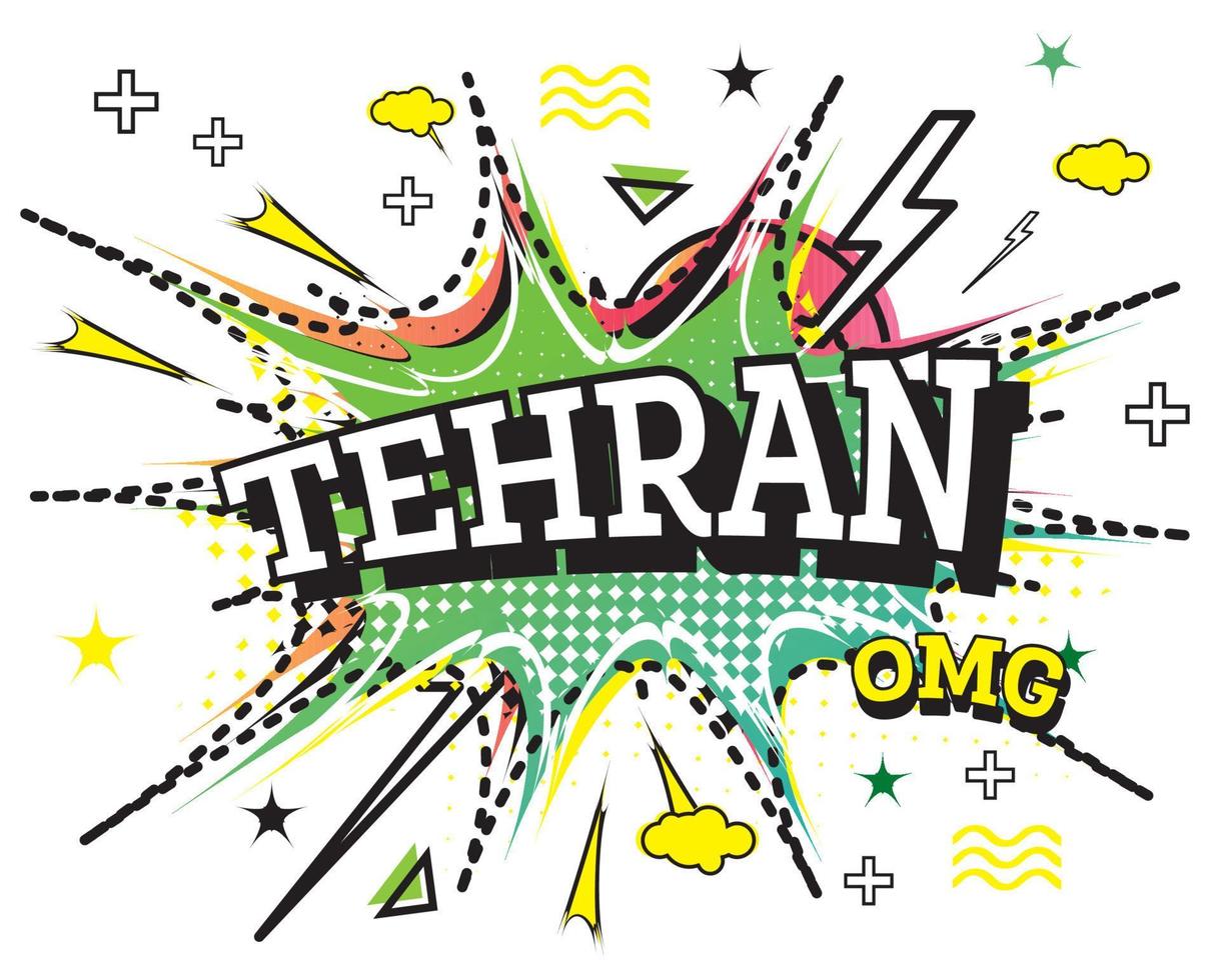 texto cómico de teherán en estilo pop art aislado sobre fondo blanco. vector