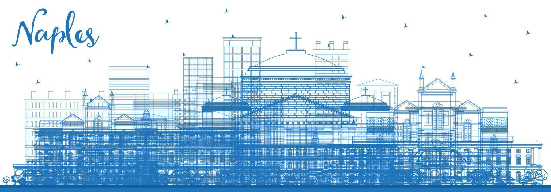 delinear el horizonte de la ciudad de nápoles, italia, con edificios azules. vector