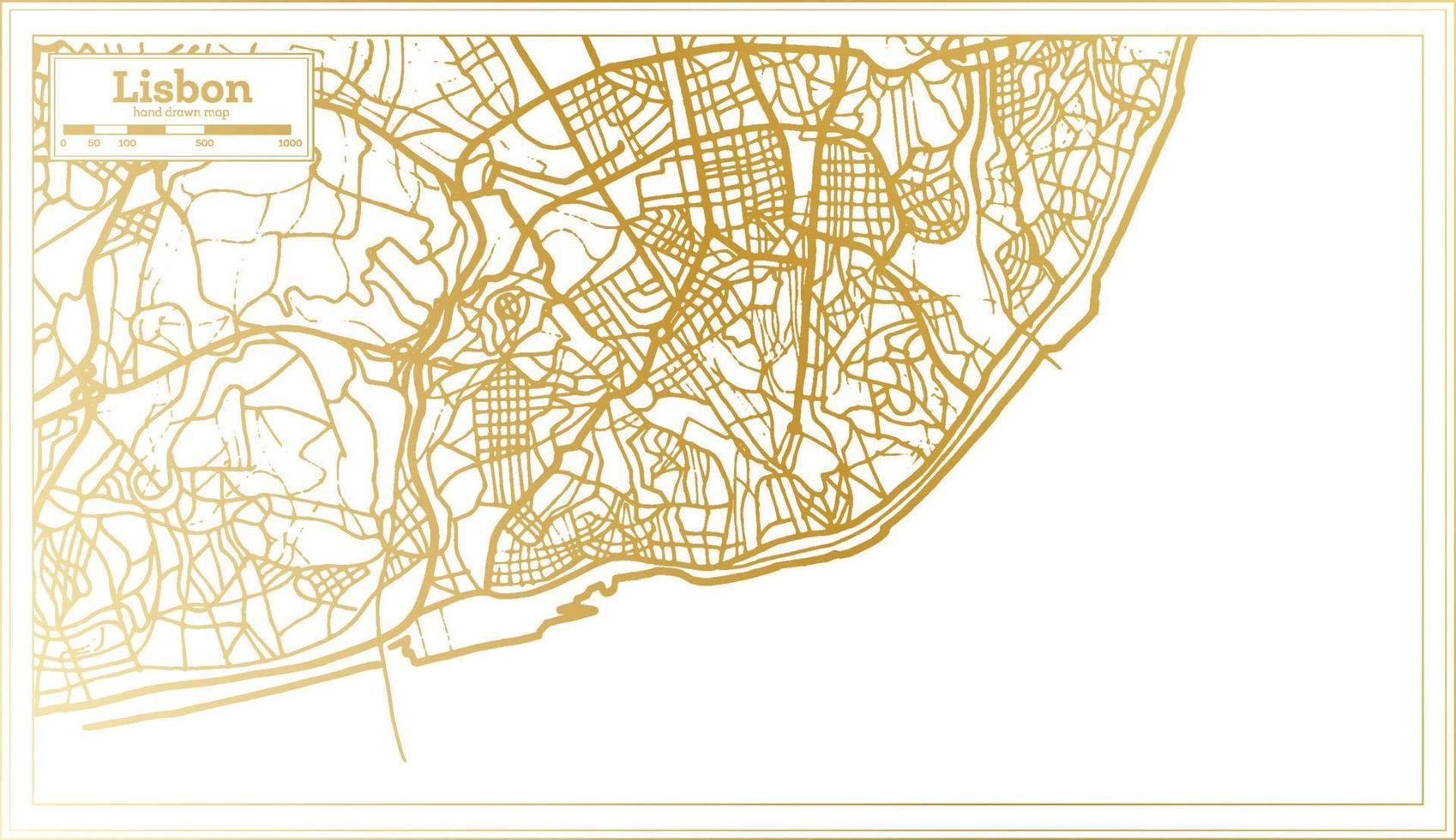 Lisbon Portugal City Map in Retro Style in Golden Color. Outline Map. vector