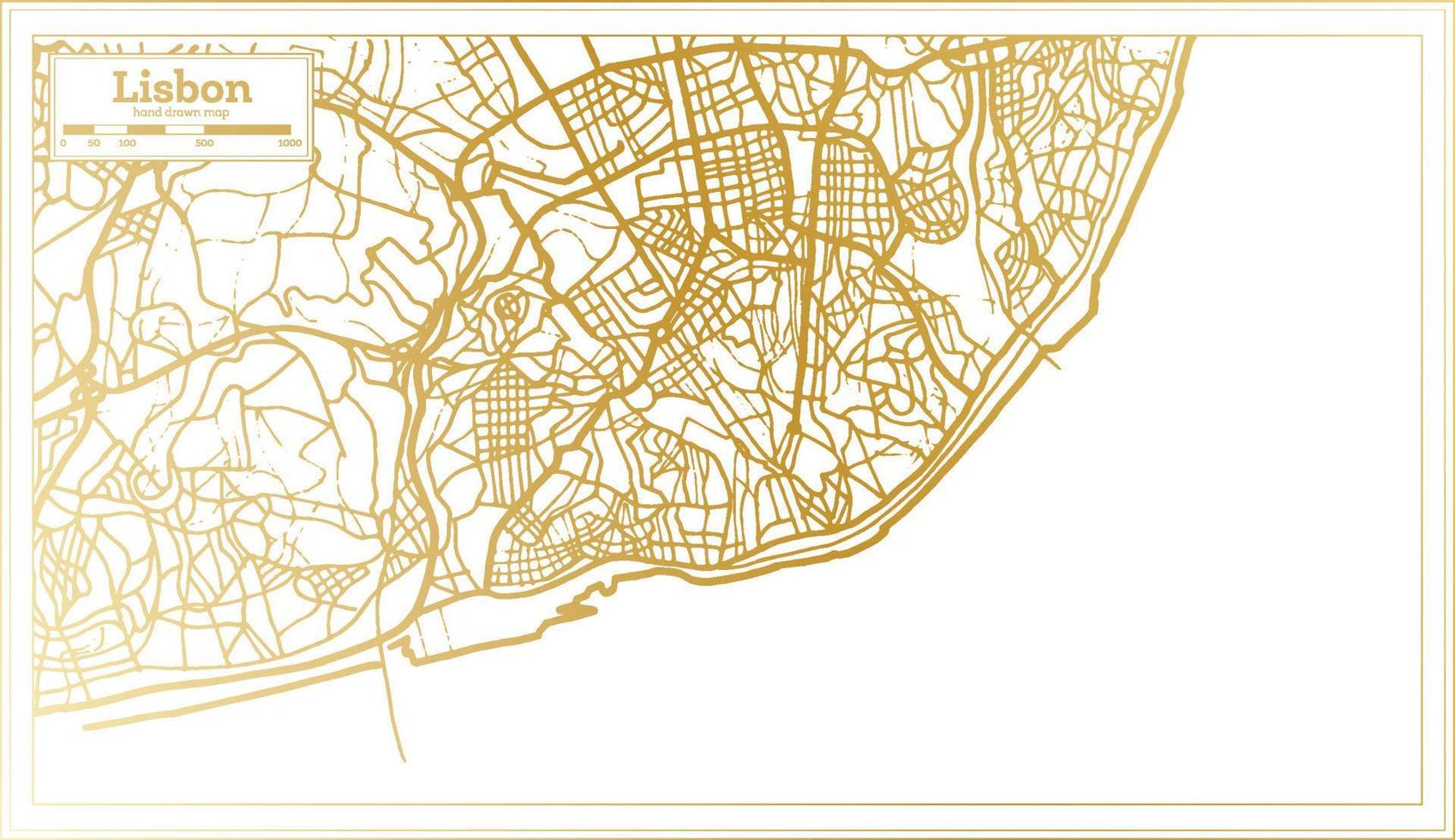 mapa de la ciudad de lisboa portugal en estilo retro en color dorado. esquema del mapa. vector