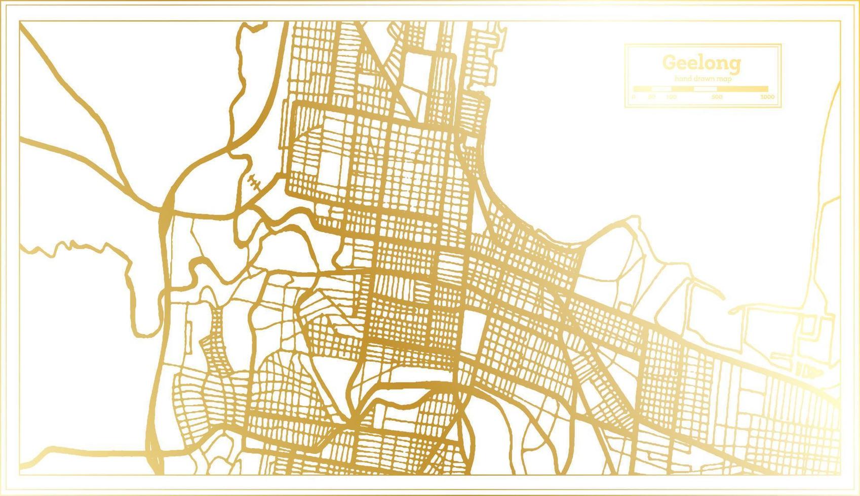 mapa de la ciudad de geelong australia en estilo retro en color dorado. esquema del mapa. vector