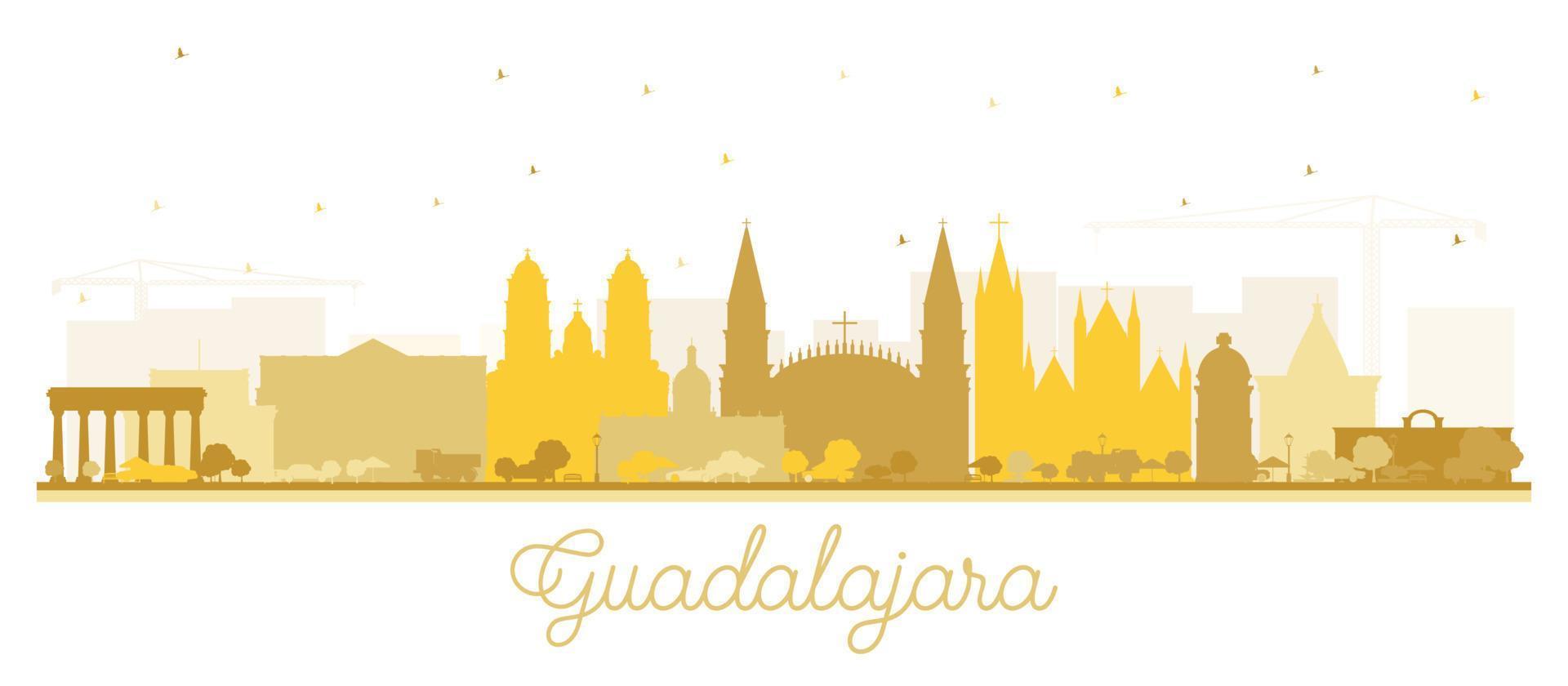 Guadalajara Mexico City Skyline Silhouette with Golden Buildings Isolated on White. vector