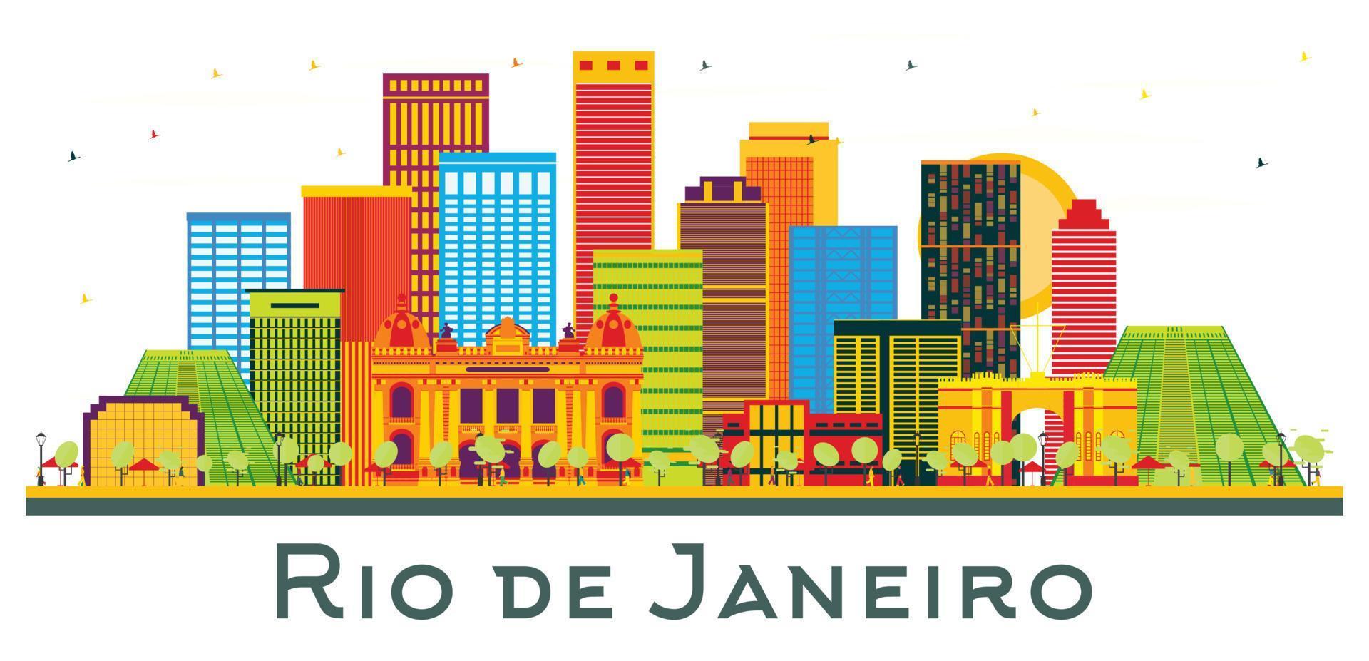 El horizonte de la ciudad de Río de Janeiro, Brasil, con edificios de colores aislados en blanco. vector