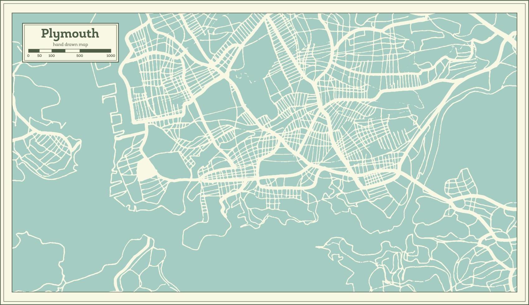 mapa de la ciudad de plymouth gran bretaña reino unido en estilo retro. esquema del mapa. vector