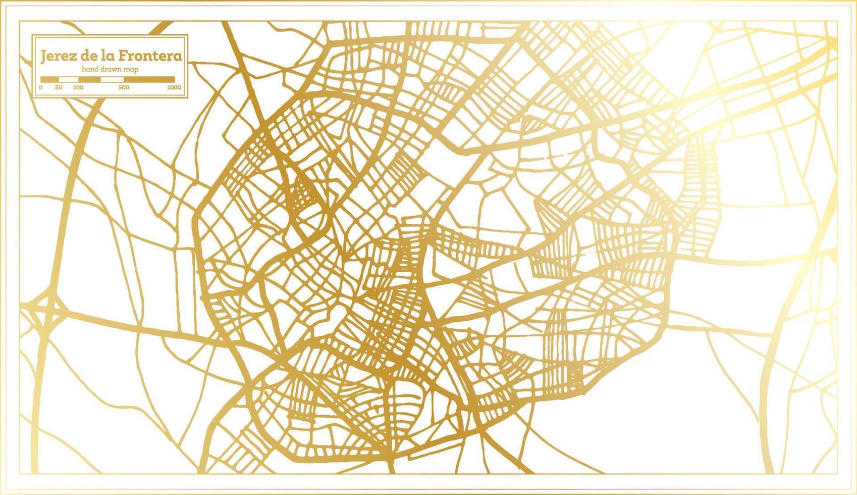 mapa de la ciudad de jerez de la frontera españa en estilo retro en color dorado. esquema del mapa. vector