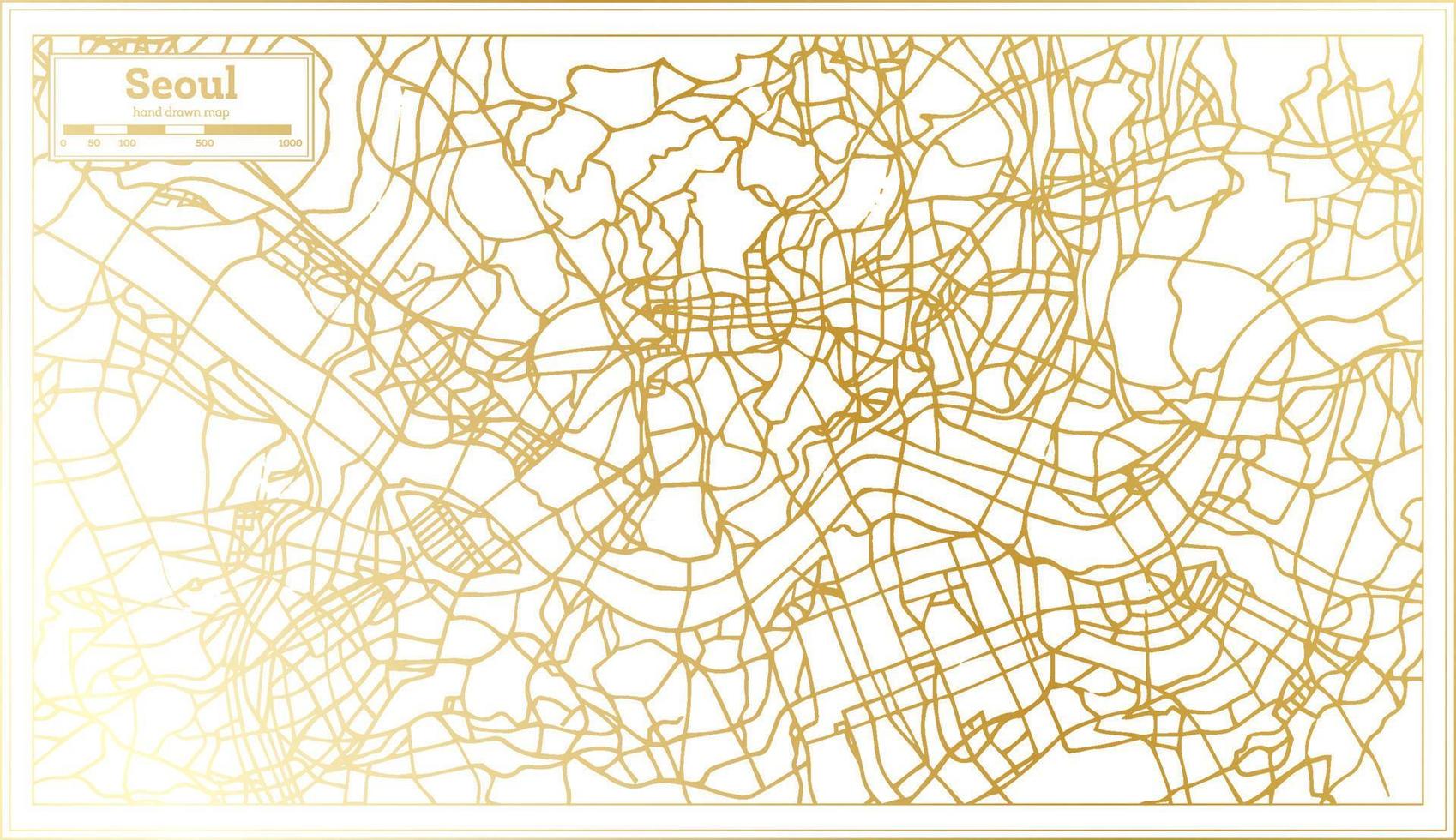 Seoul South Korea City Map in Retro Style in Golden Color. Outline Map. vector