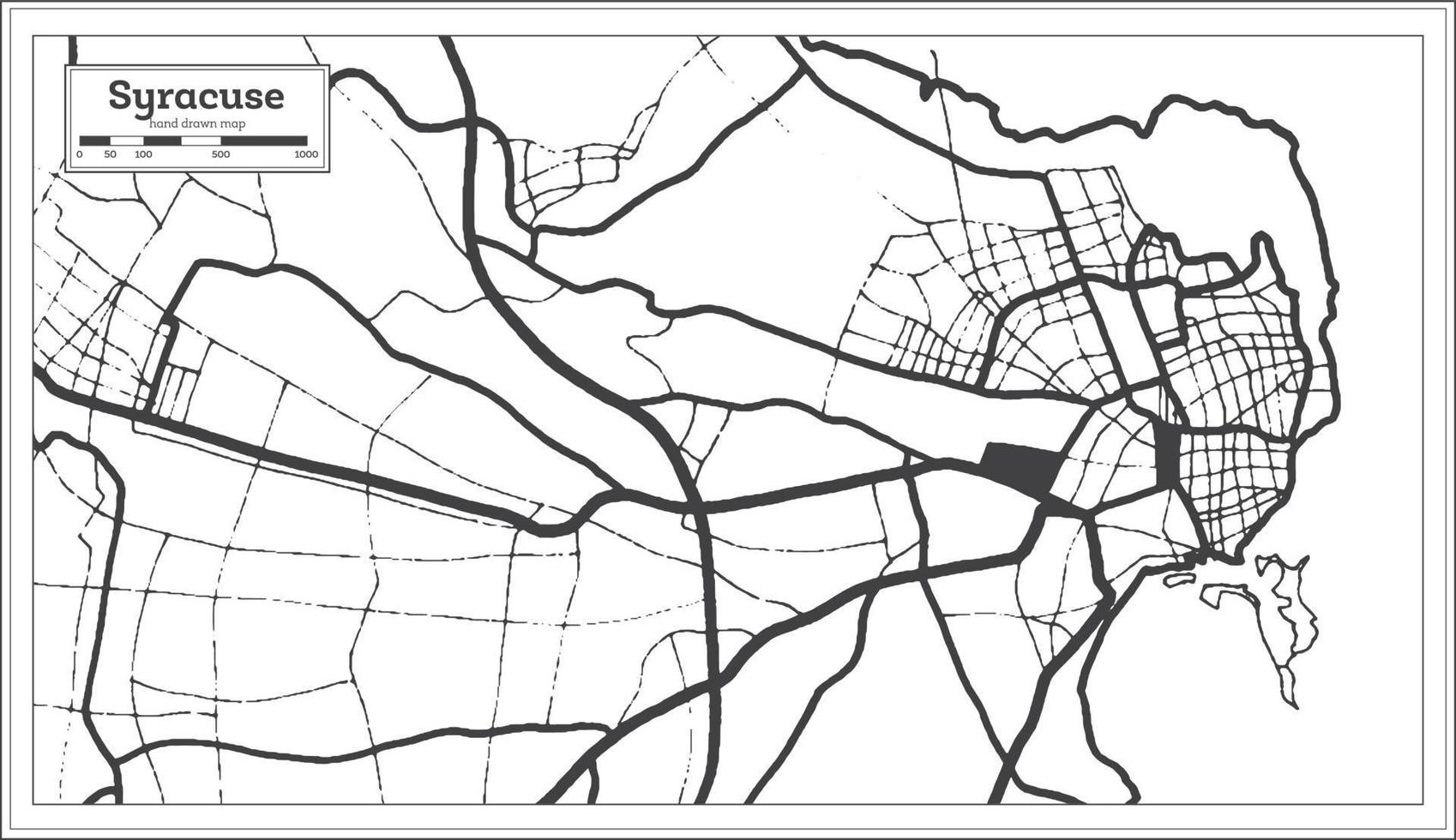 Syracuse Italy City Map in Black and White Color in Retro Style. Outline Map. vector