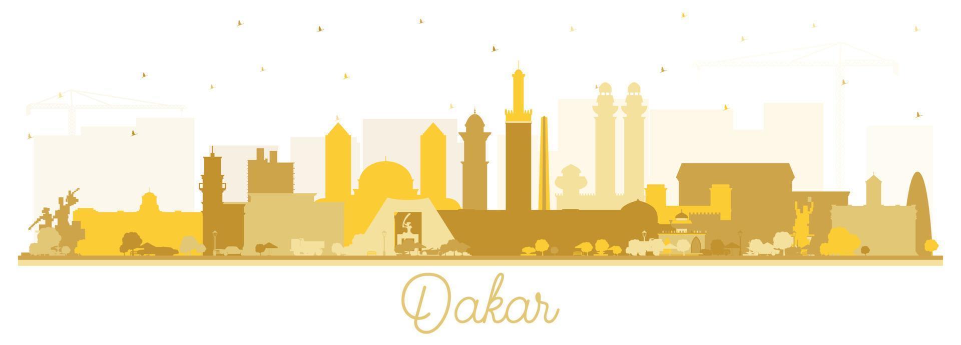 Dakar Senegal City Skyline Silhouette with Golden Buildings Isolated on White. vector