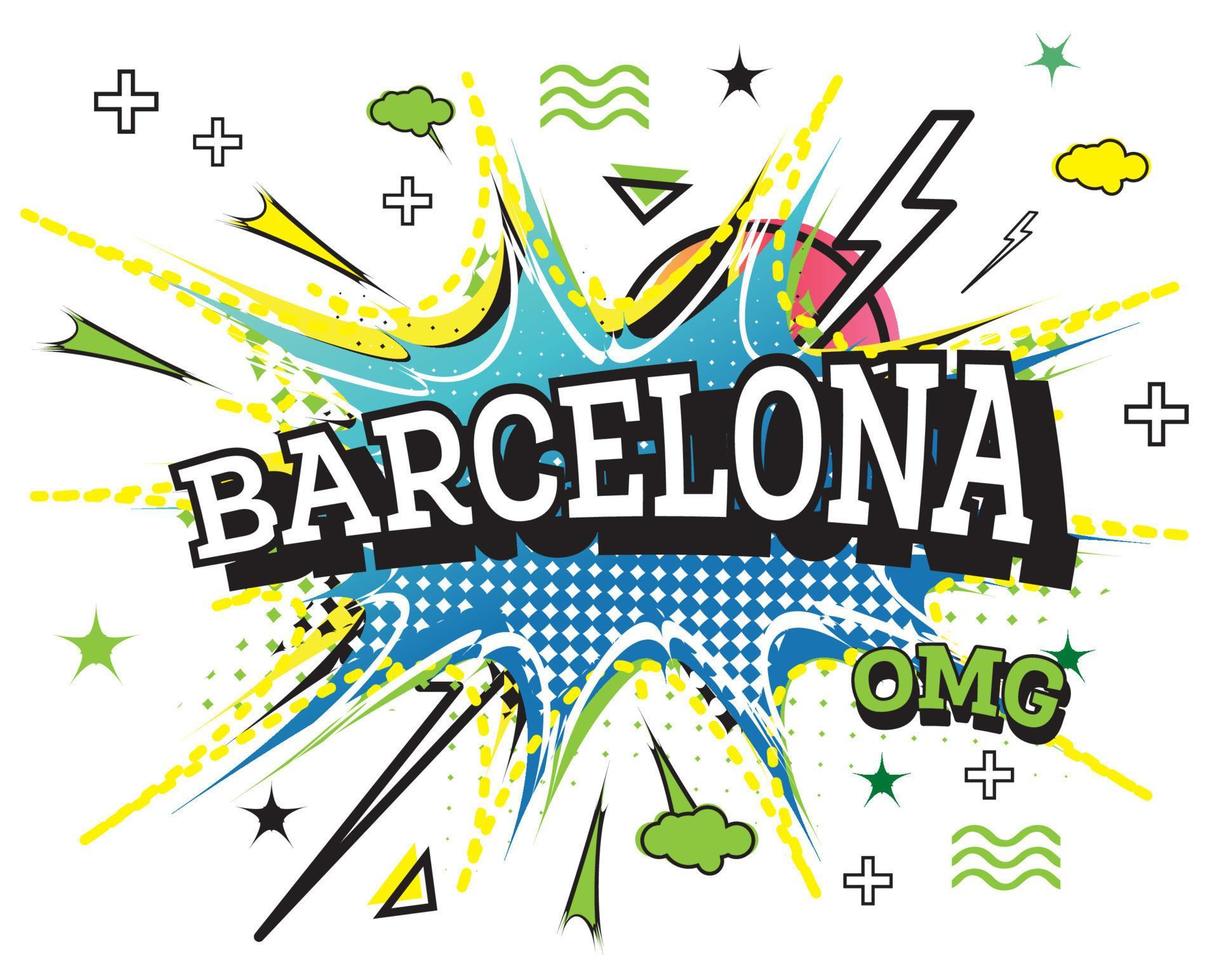 texto cómico de barcelona en estilo pop art aislado sobre fondo blanco. vector