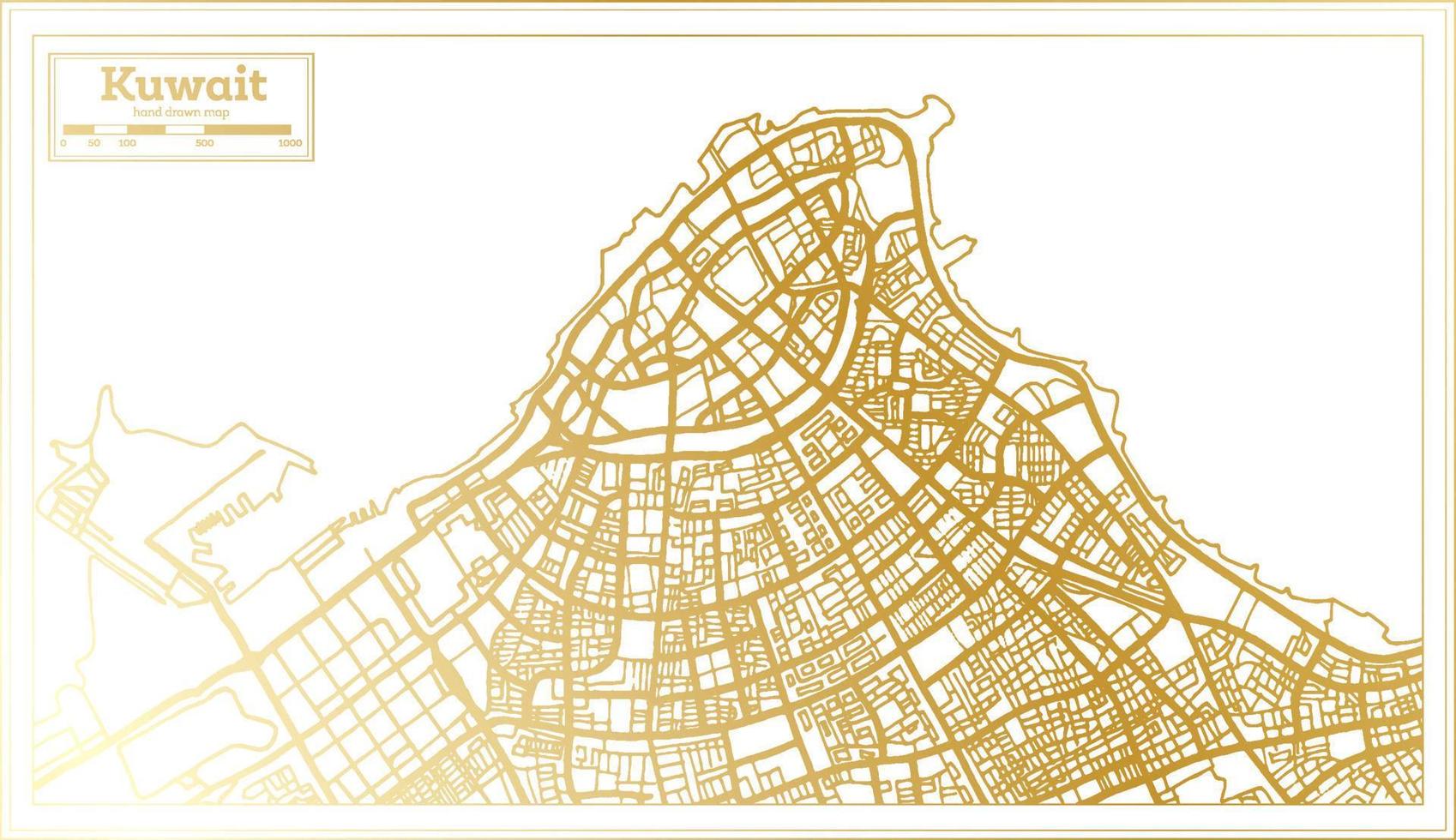 Kuwait City Map in Retro Style in Golden Color. Outline Map. vector