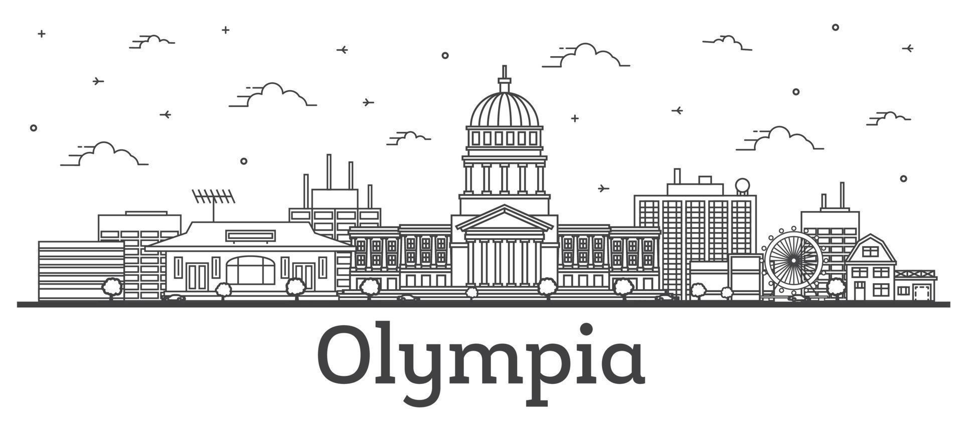 delinear el horizonte de la ciudad de olimpia washington con edificios modernos aislados en blanco. vector