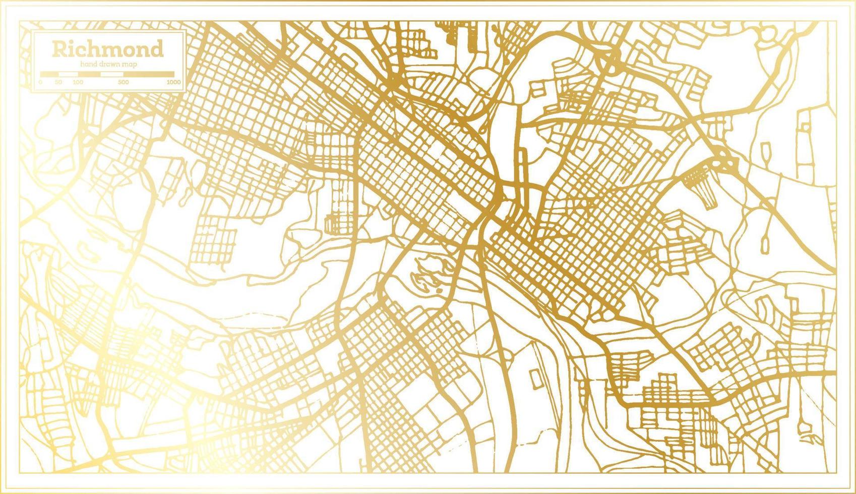 Richmond USA City Map in Retro Style in Golden Color. Outline Map. vector