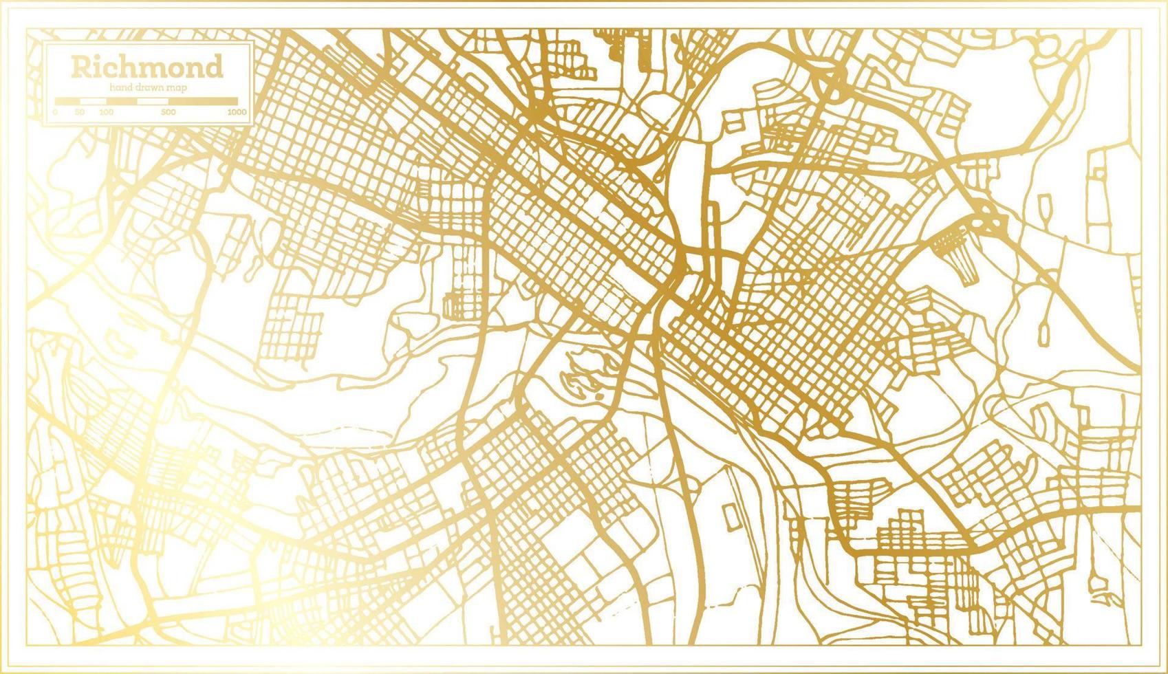 mapa de la ciudad de richmond usa en estilo retro en color dorado. esquema del mapa. vector