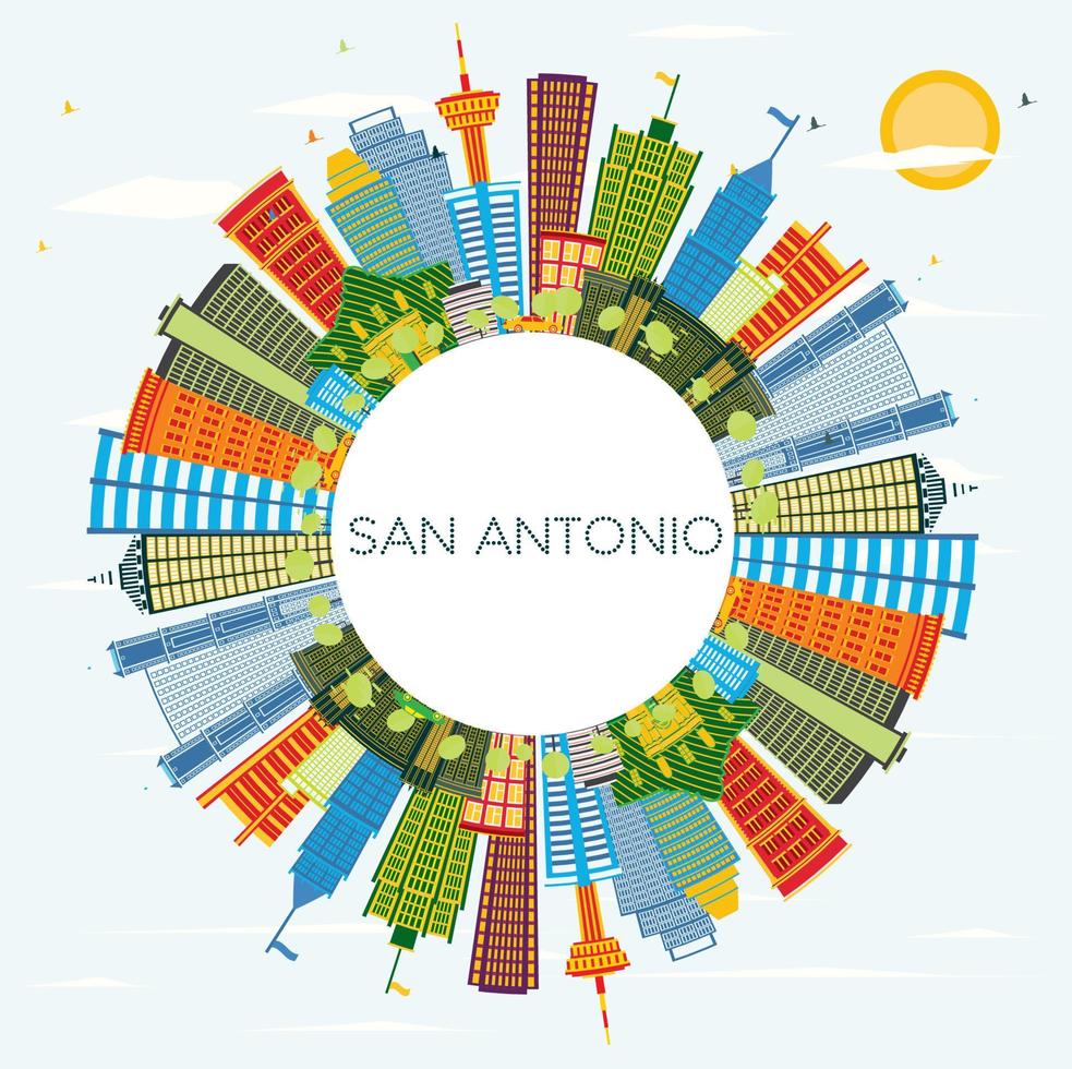 horizonte de la ciudad de san antonio texas con edificios de color, cielo azul y espacio de copia. vector