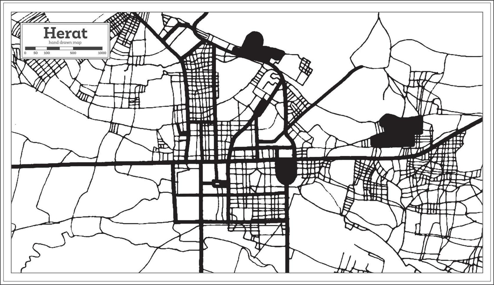 Herat Afghanistan City Map in Black and White Color in Retro Style. Outline Map. vector
