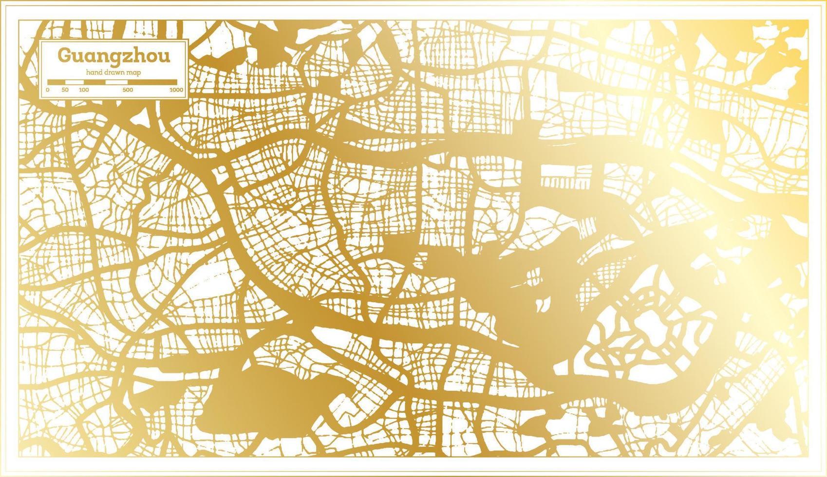 Guangzhou China City Map in Retro Style in Golden Color. Outline Map. vector