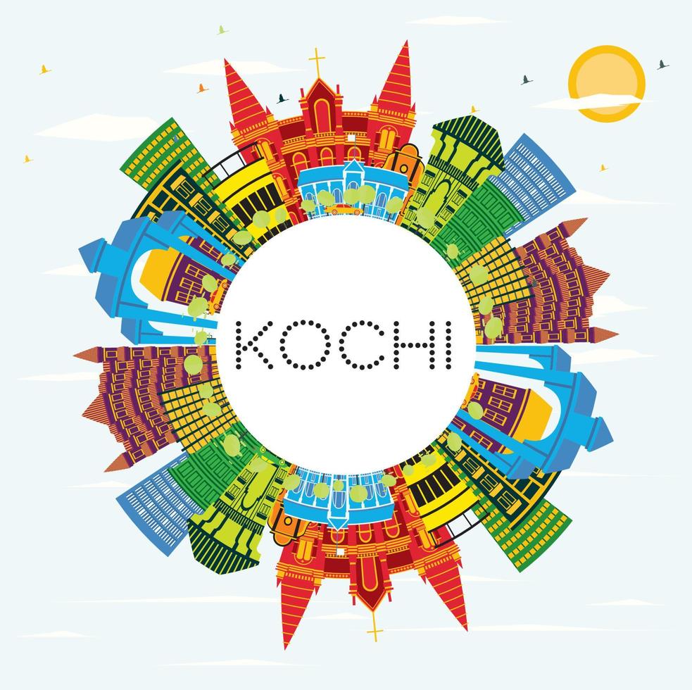 Kochi India City Skyline with Color Buildings, Blue Sky and Copy Space. vector
