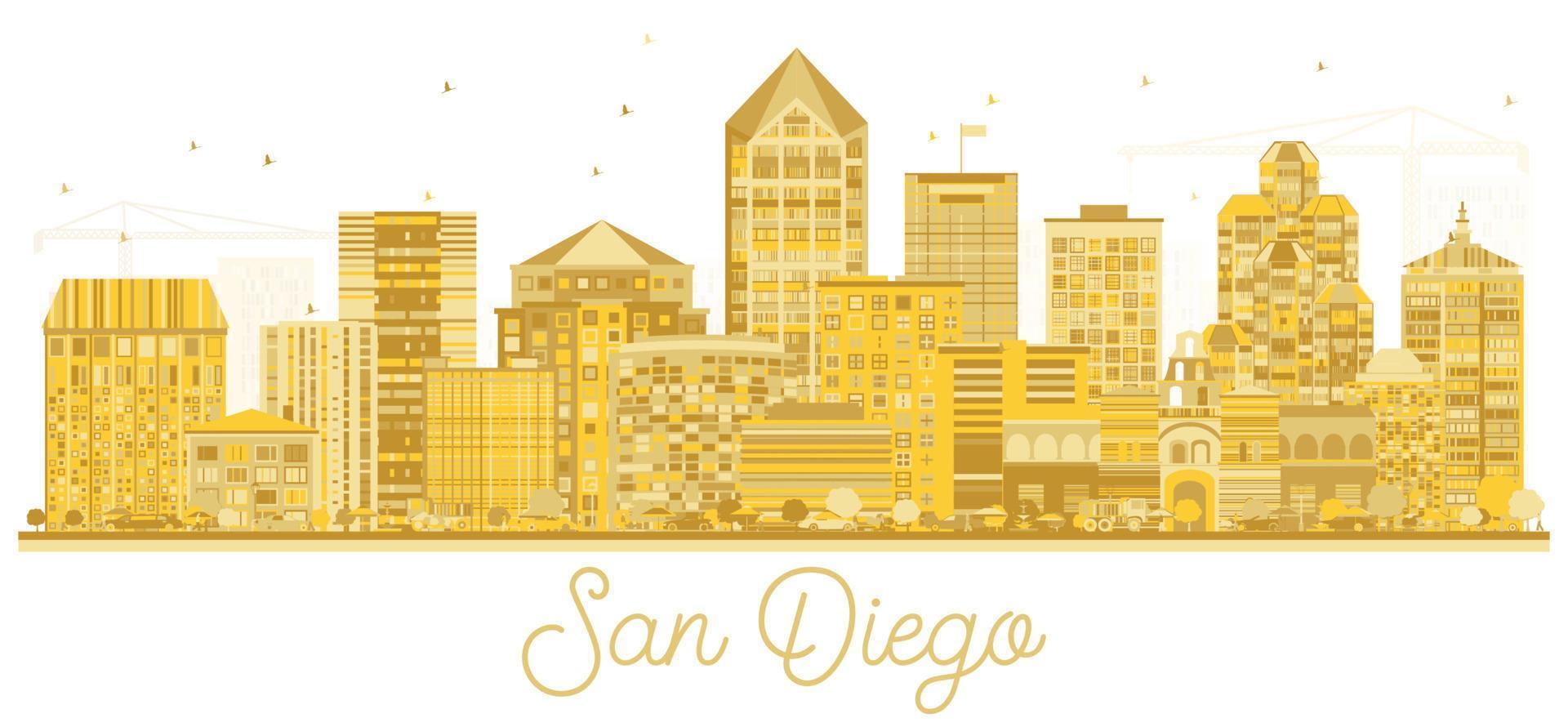 San Diego California USA City Skyline Silhouette with Golden Buildings Isolated on White. vector