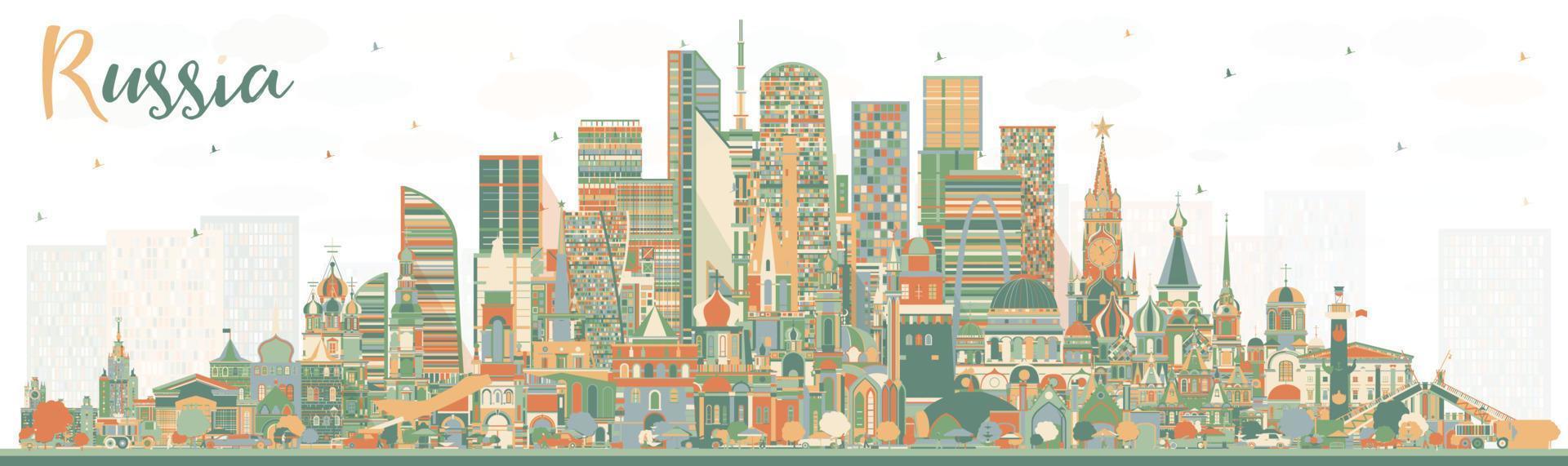 Russia City Skyline with Color Buildings. vector
