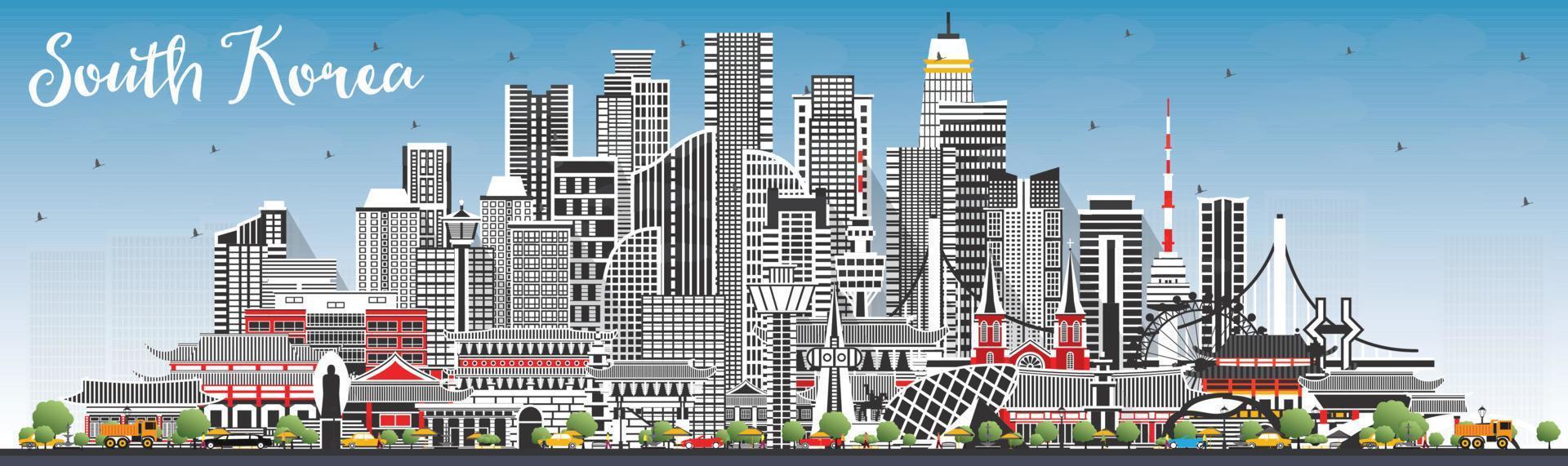 South Korea City Skyline with Gray Buildings and Blue Sky. vector