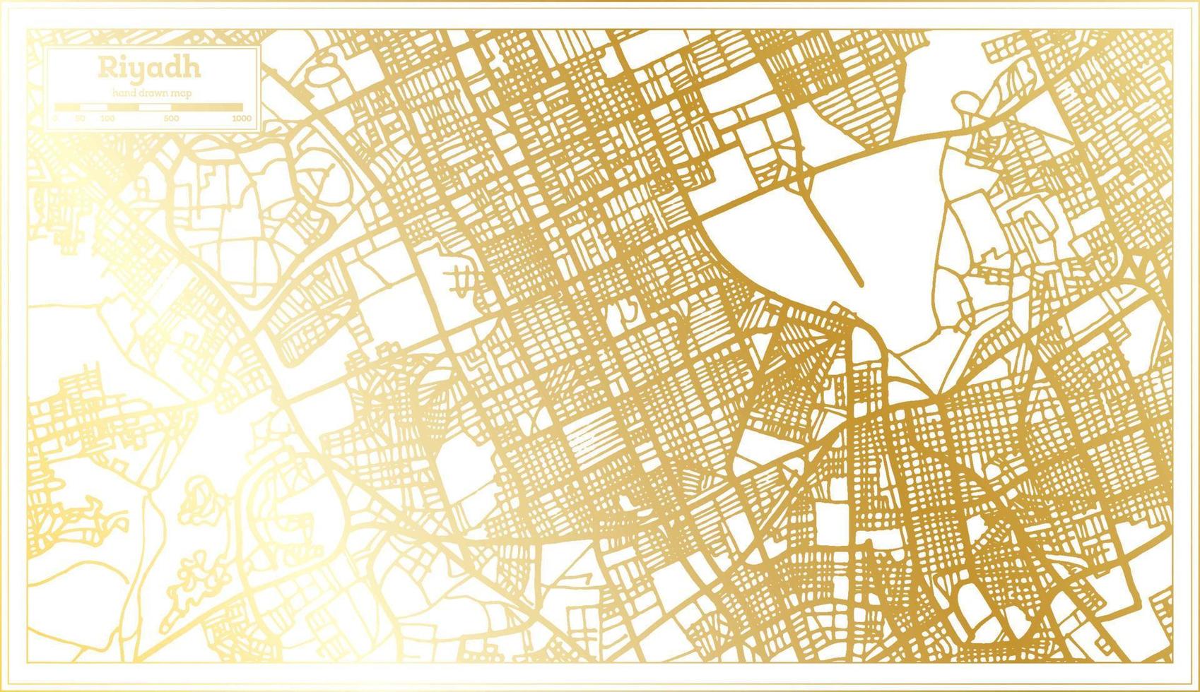 mapa de la ciudad de riyadh arabia saudita en estilo retro en color dorado. esquema del mapa. vector