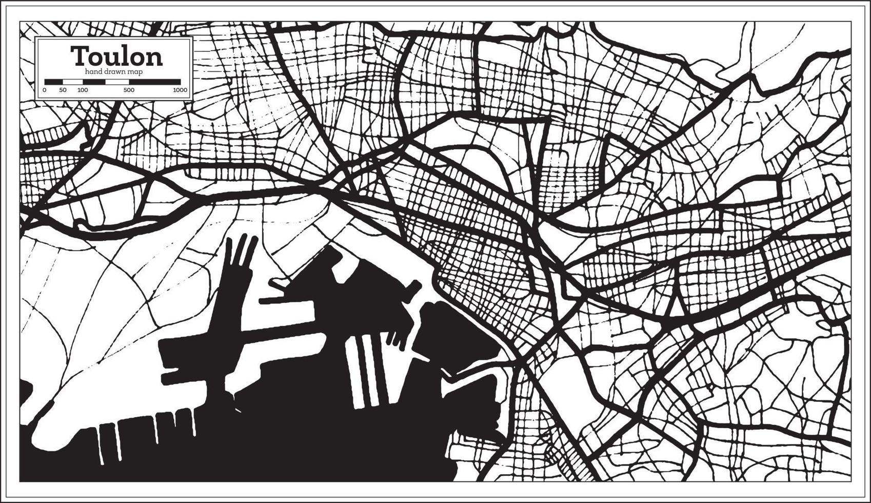 mapa de toulon francia en color blanco y negro. vector