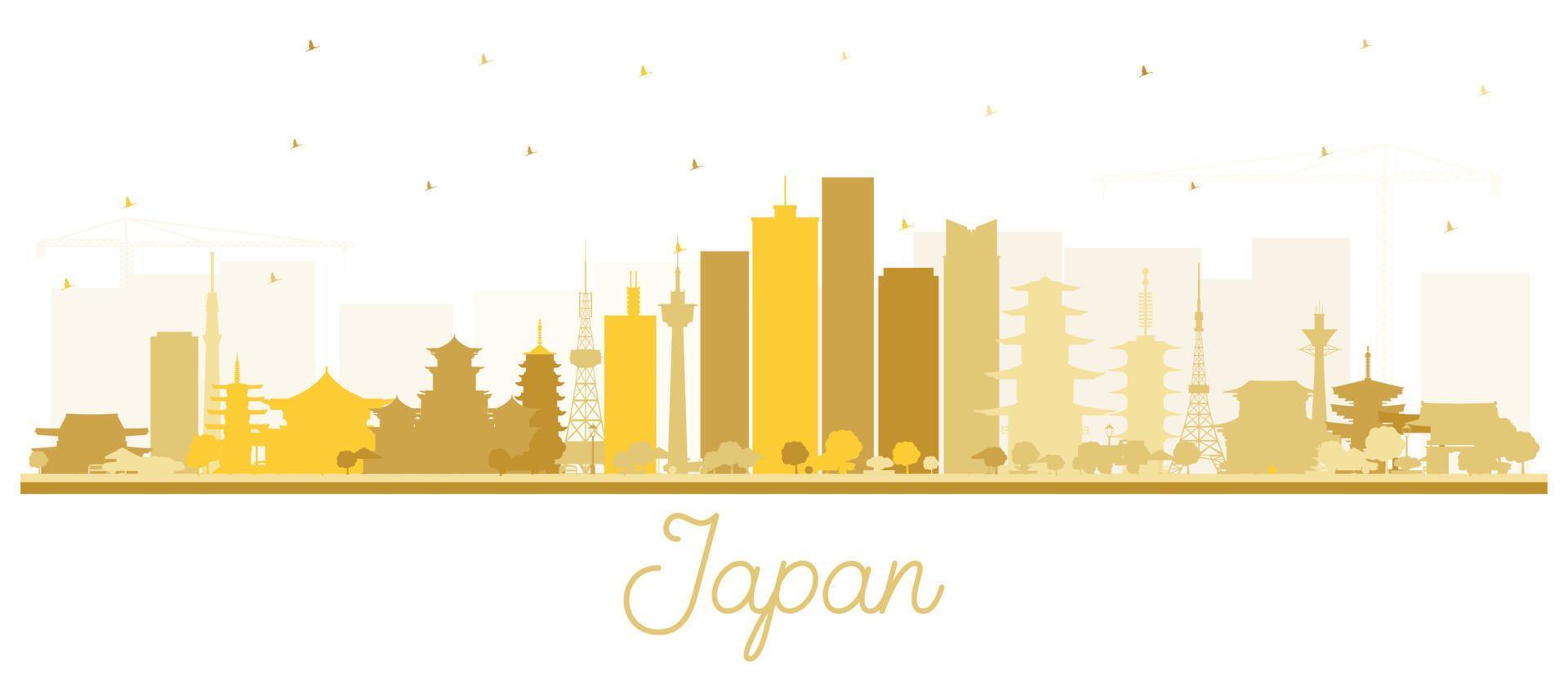 Japan City Skyline Silhouette with Golden Buildings Isolated on White. vector