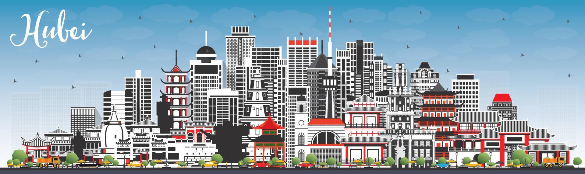 Hubei Province in China. City Skyline with Gray Buildings and Blue Sky. vector