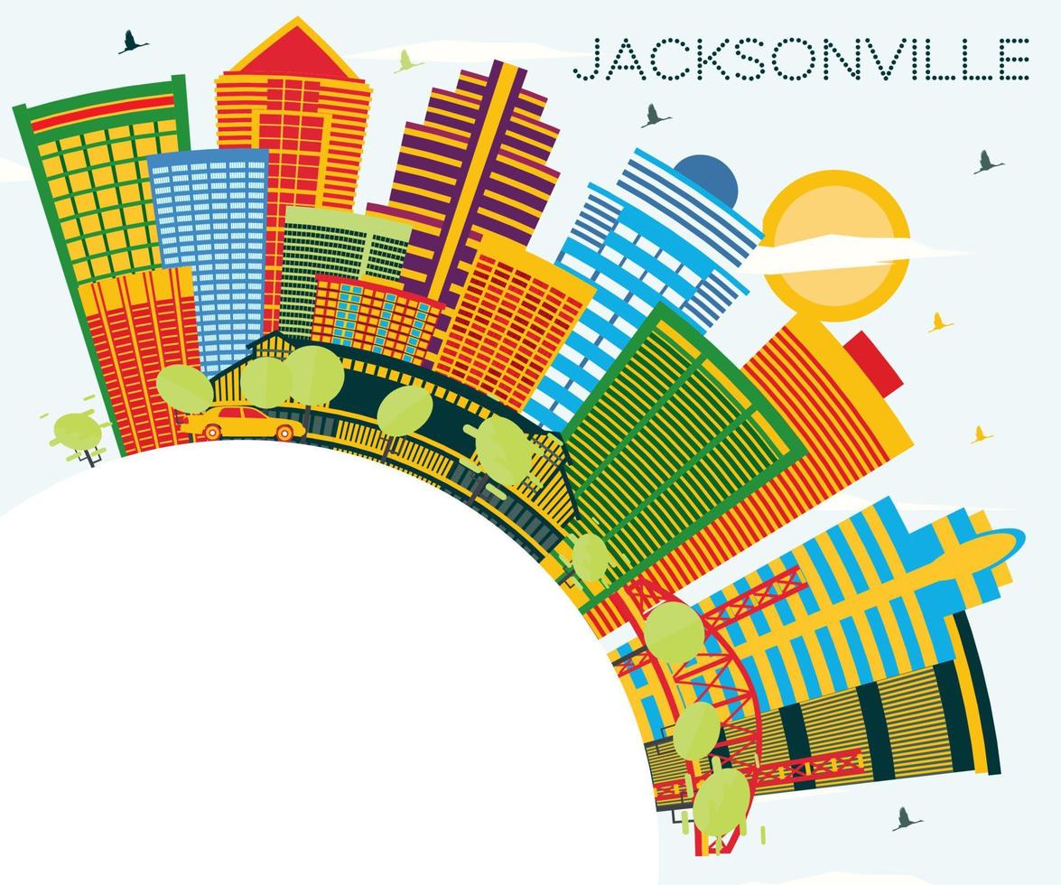 horizonte de la ciudad de jacksonville florida con edificios de color, cielo azul y espacio de copia. vector