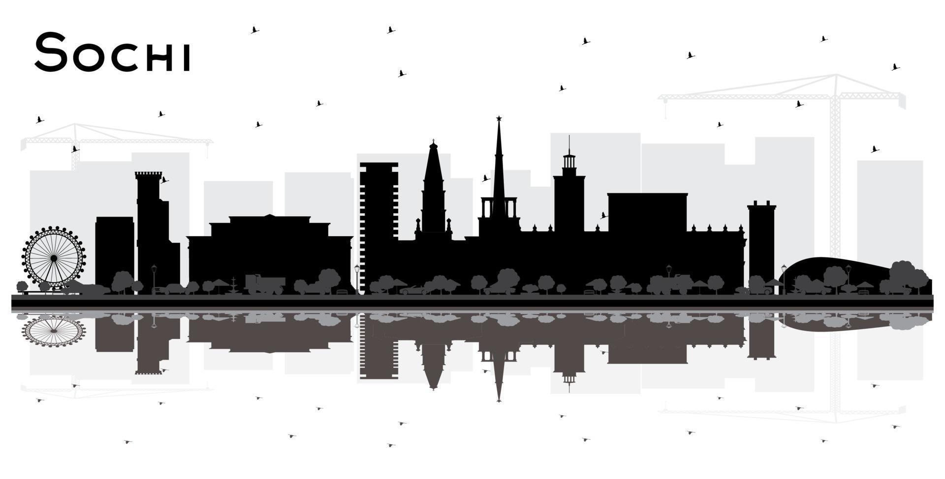 Sochi Russia City Skyline Silhouette with Black Buildings and Reflections Isolated on White. vector