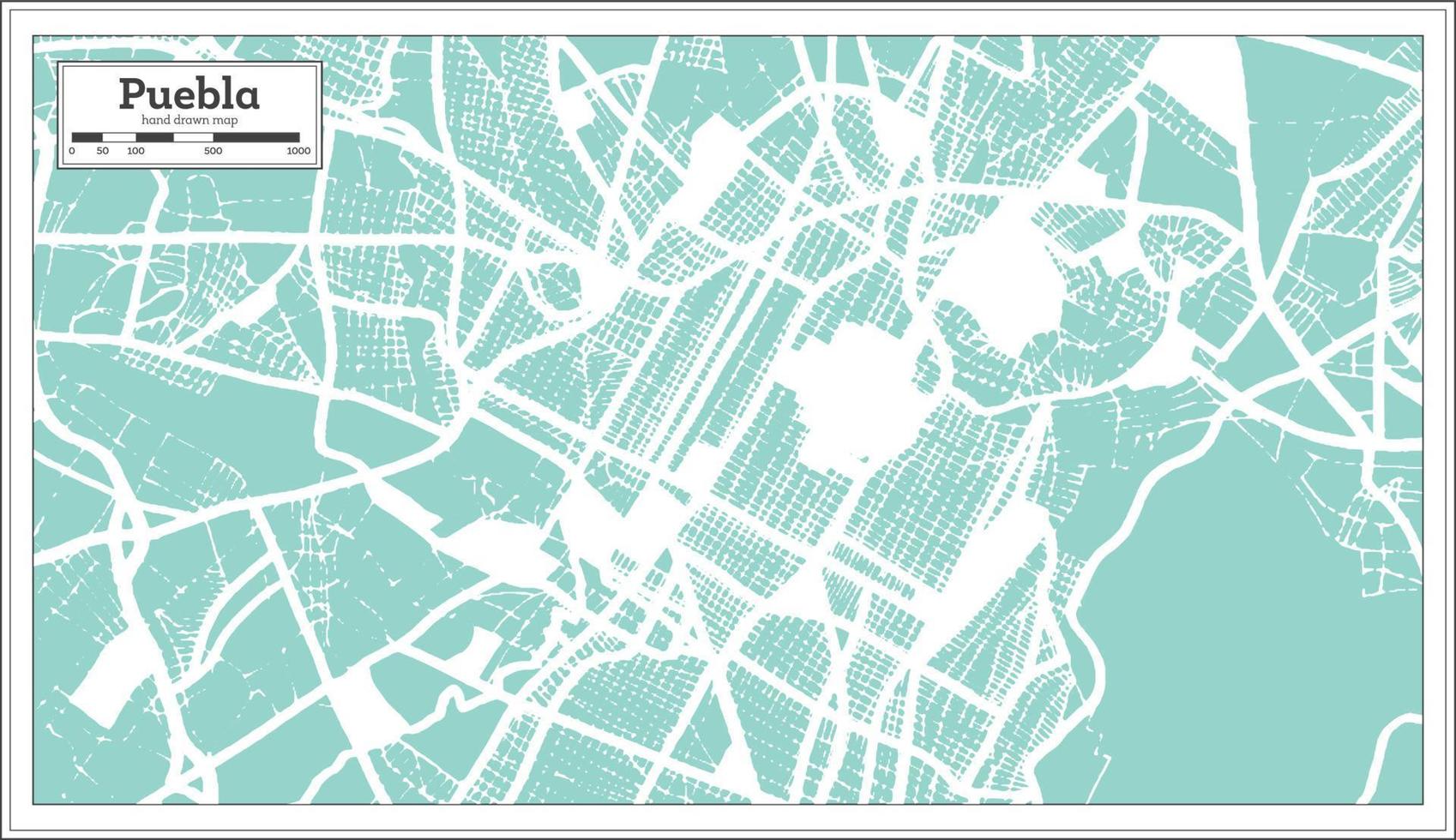 Puebla Mexico City Map in Retro Style. Outline Map. vector