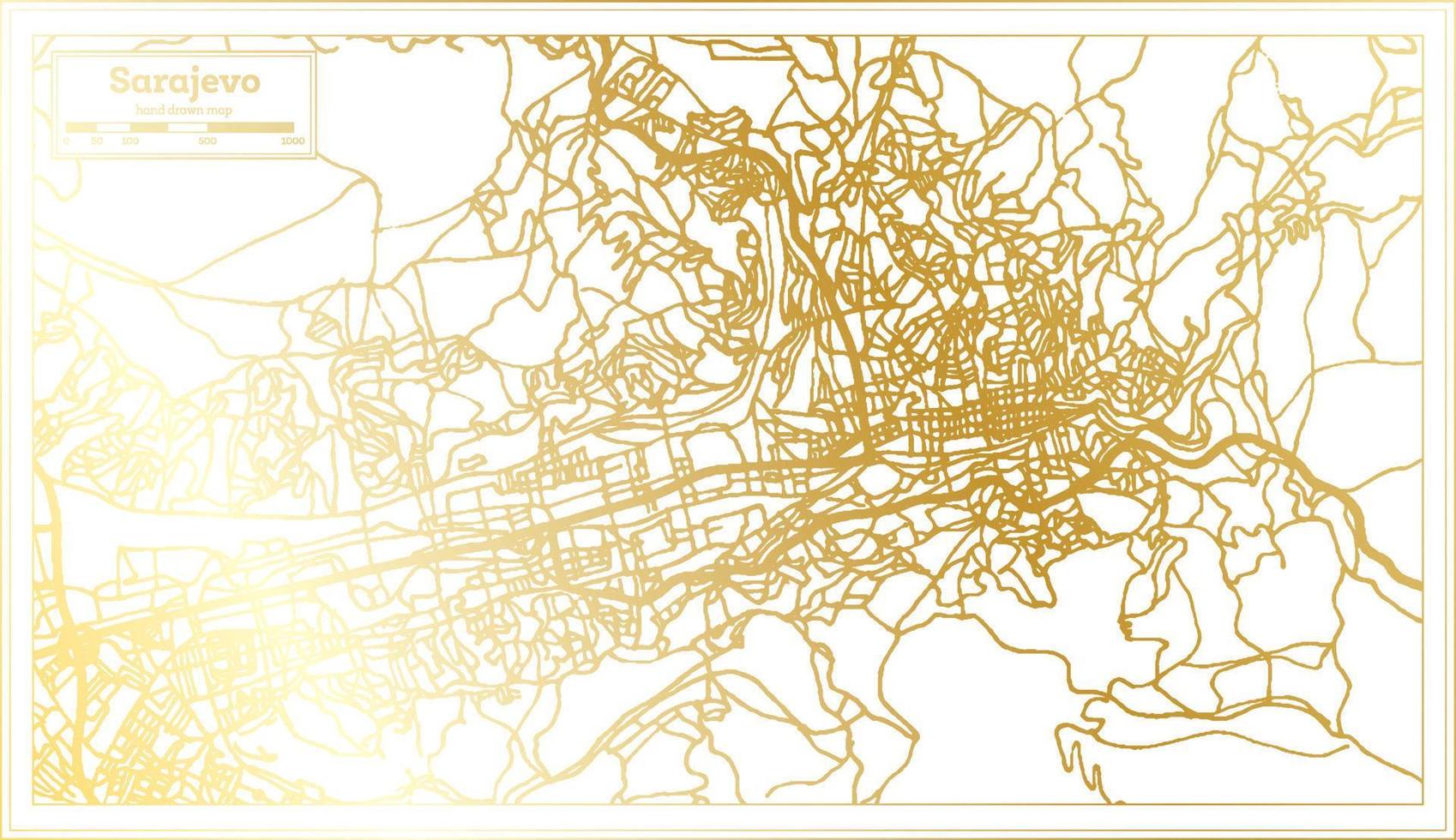 mapa de la ciudad de sarajevo bosnia y herzegovina en estilo retro en color dorado. esquema del mapa. vector