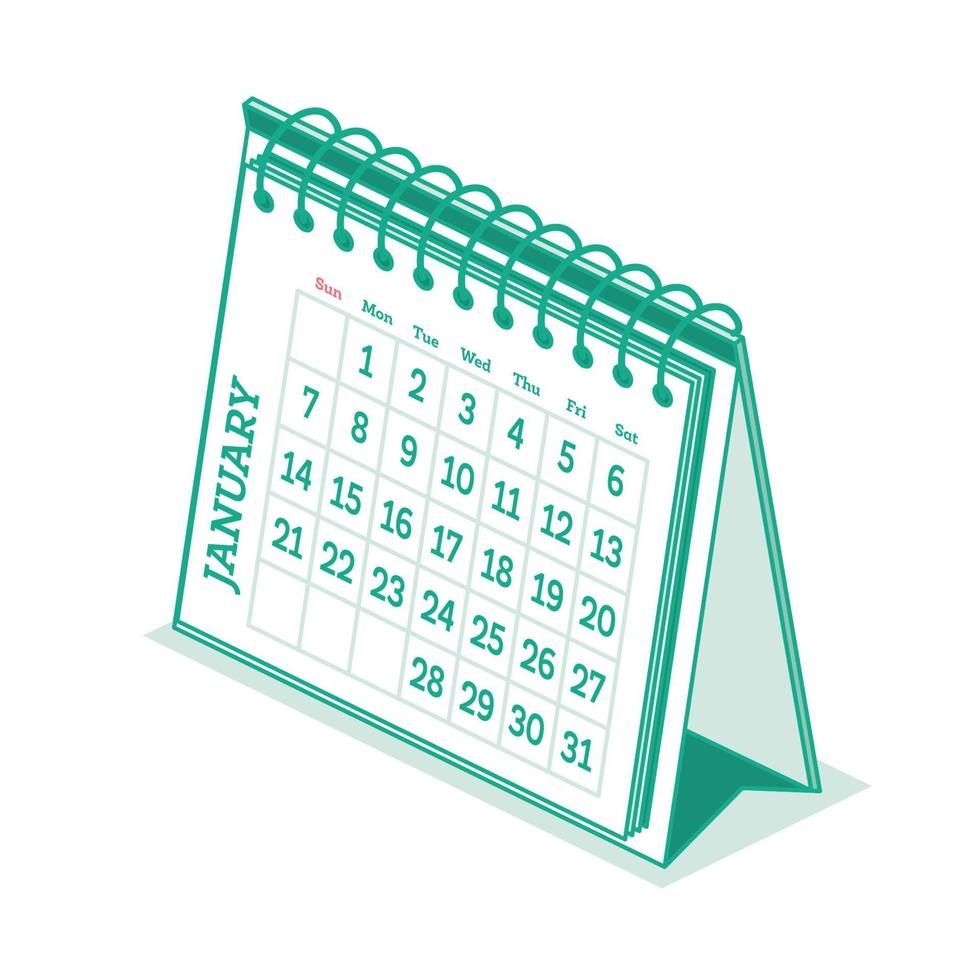 Desktop Paper Calendar in Isometric Style. Isolated on White Background. vector