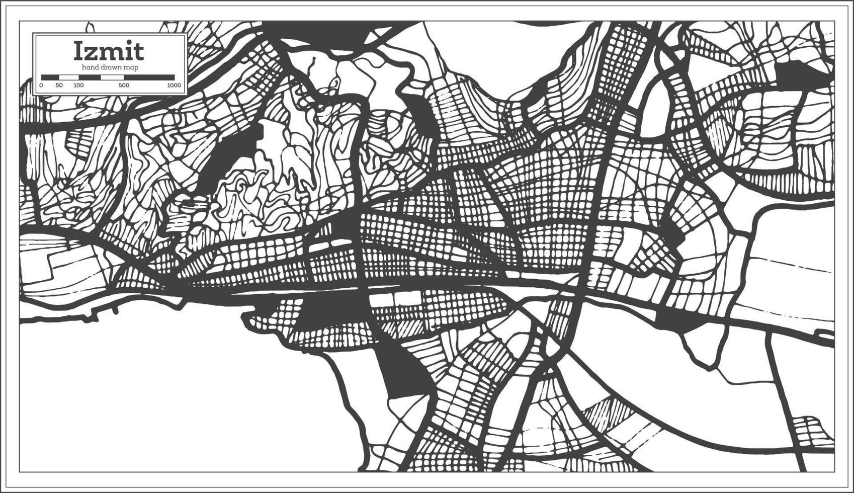 Izmit Turkey City Map in Black and White Color in Retro Style. Outline Map. vector