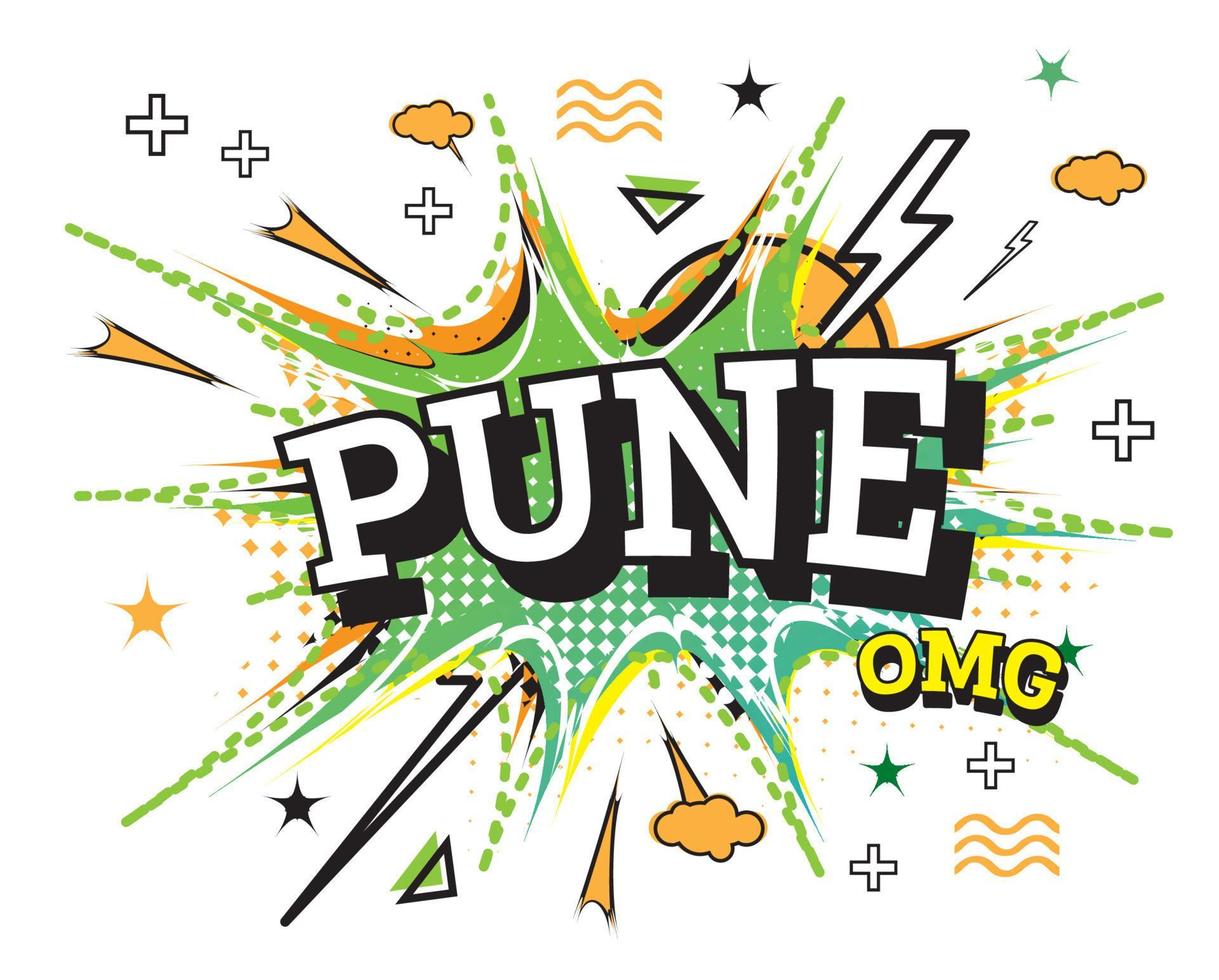 Pune Comic Text in Pop Art Style Isolated on White Background. vector