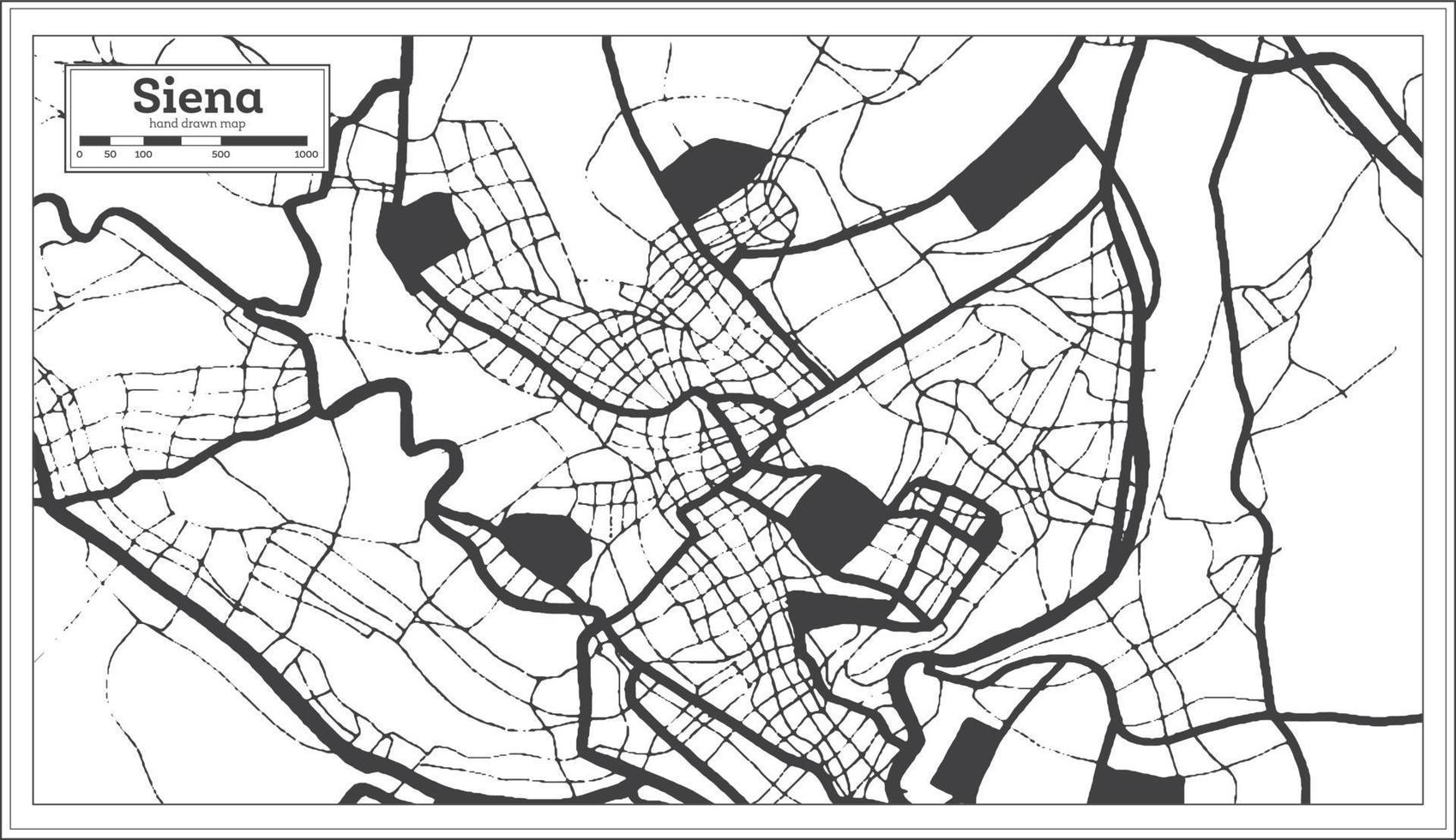 mapa de la ciudad de siena italia en color blanco y negro en estilo retro. esquema del mapa. vector